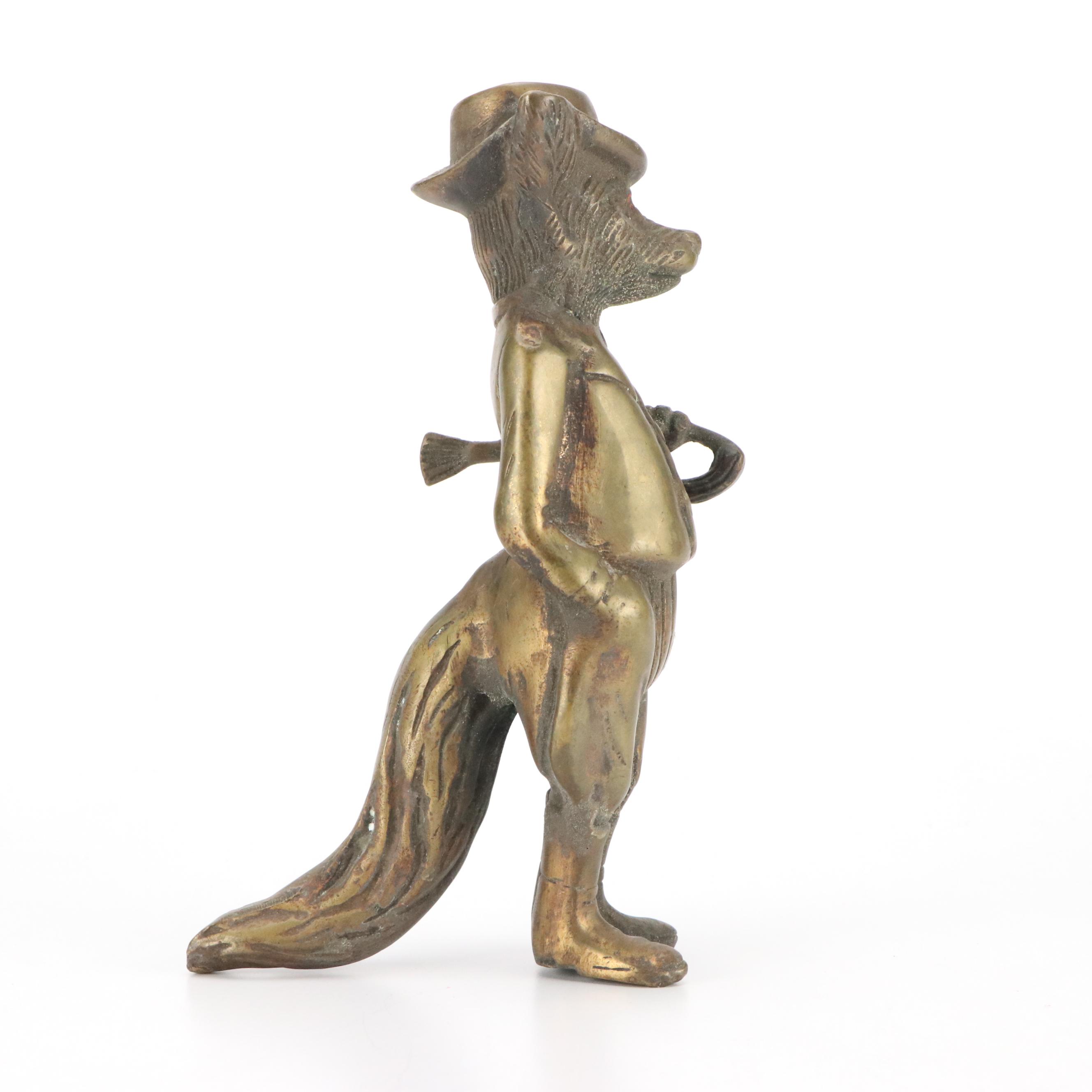 Anthropomorphic Brass Fox Figurine
