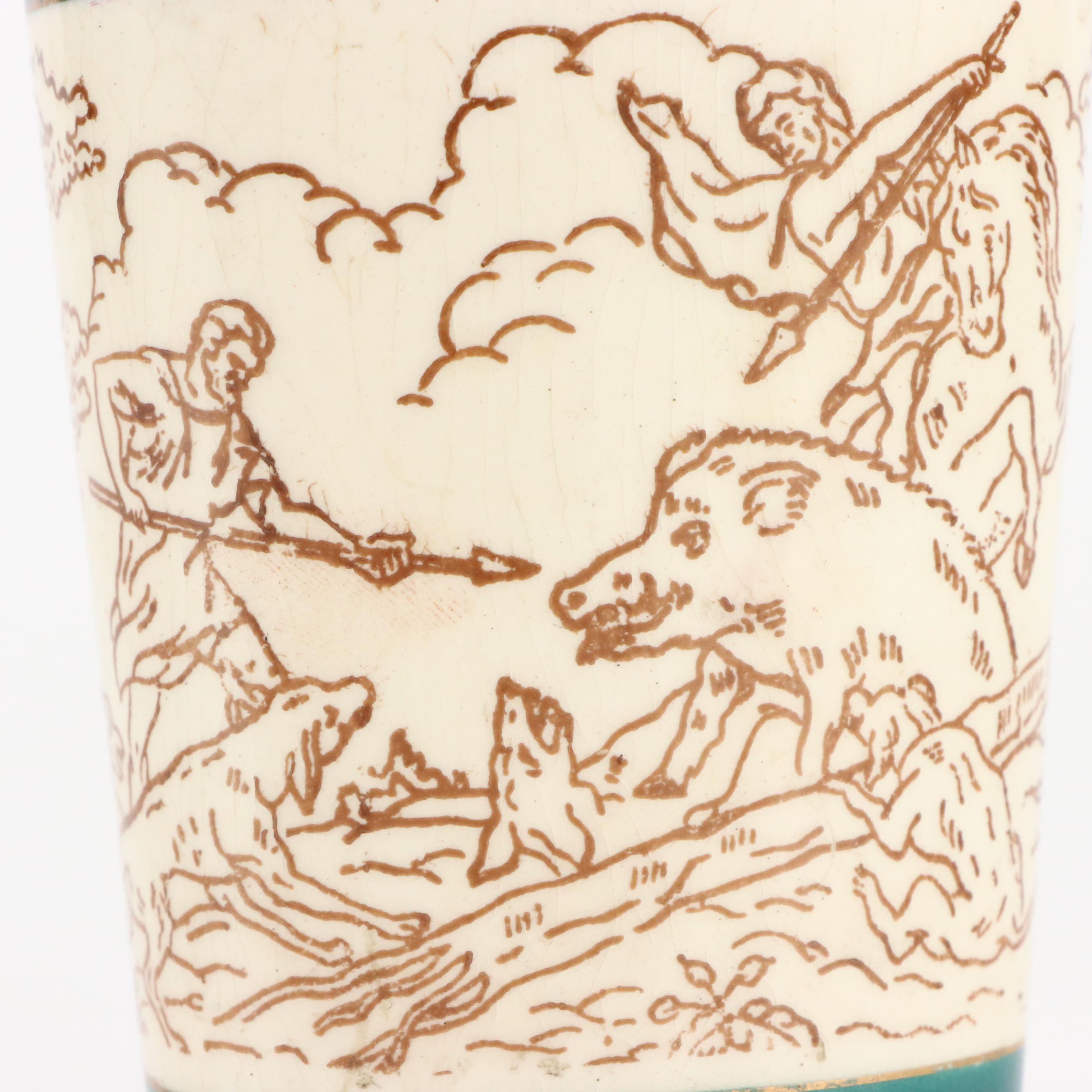 Mexican Lofisa Boar Hunting Scene Ceramic Hunt Flask
