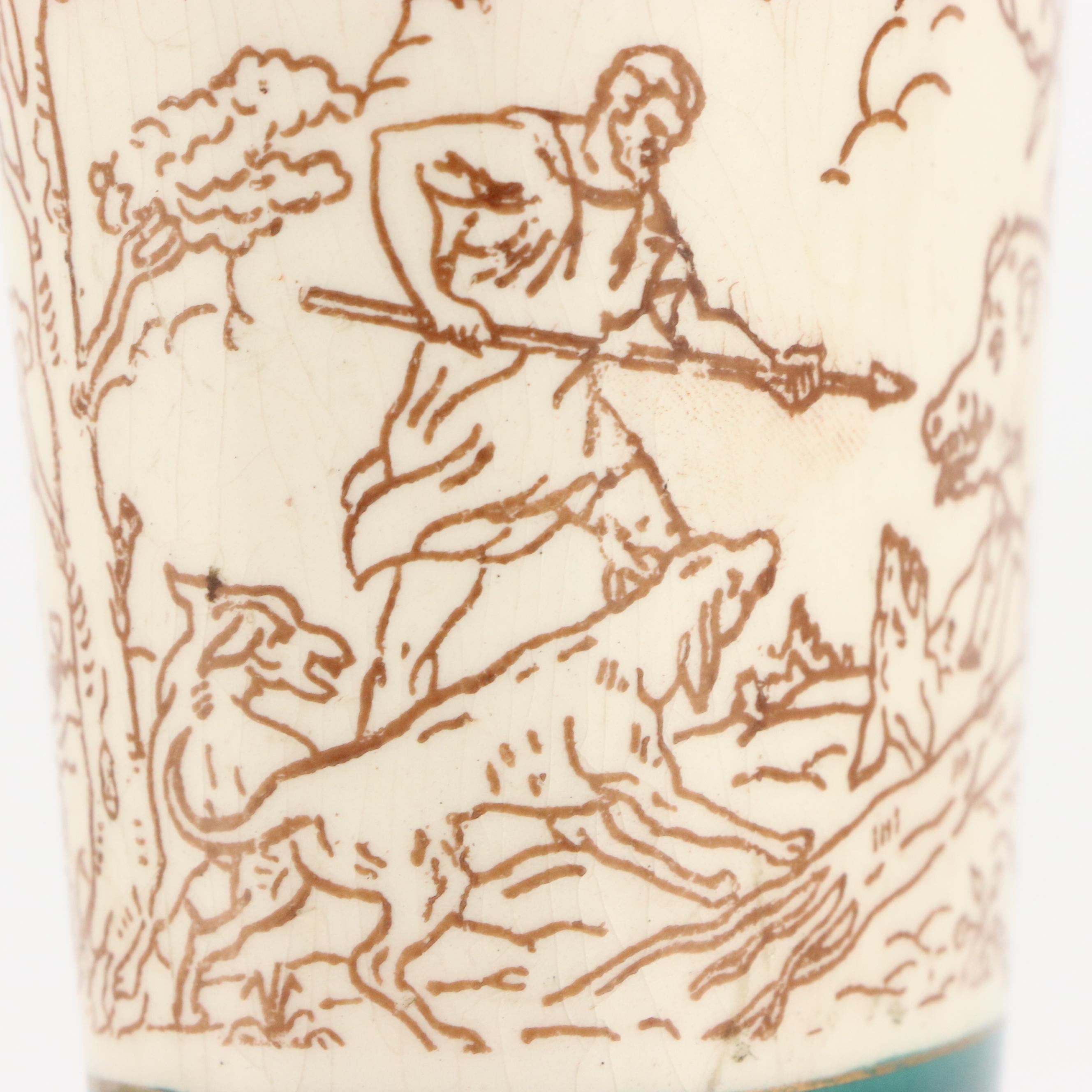 Mexican Lofisa Boar Hunting Scene Ceramic Hunt Flask