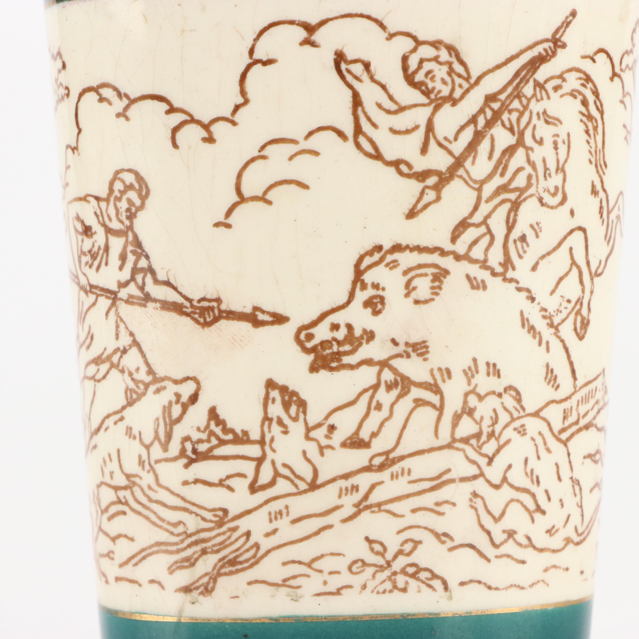 Mexican Lofisa Boar Hunting Scene Ceramic Hunt Flask