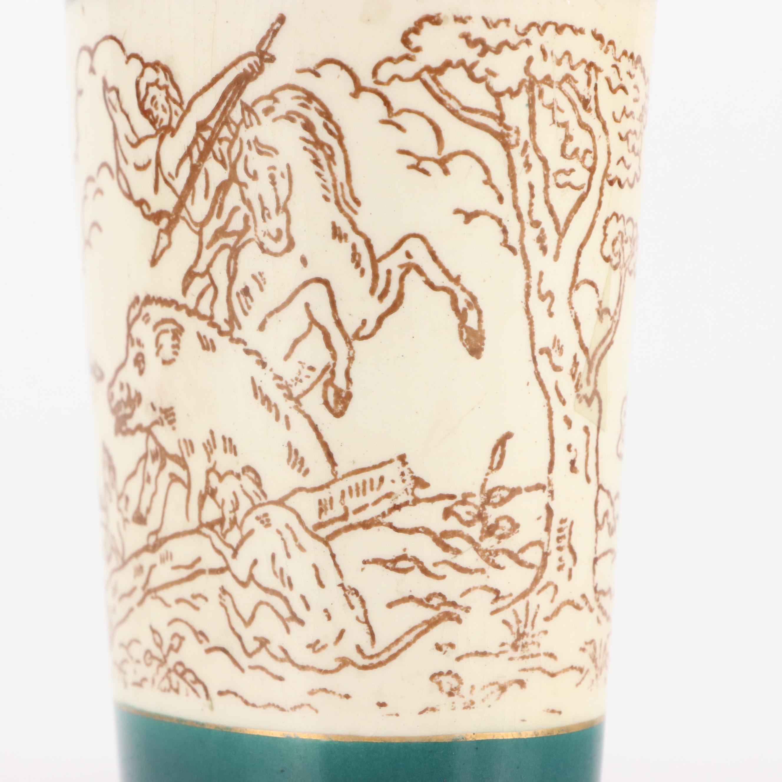 Mexican Lofisa Boar Hunting Scene Ceramic Hunt Flask