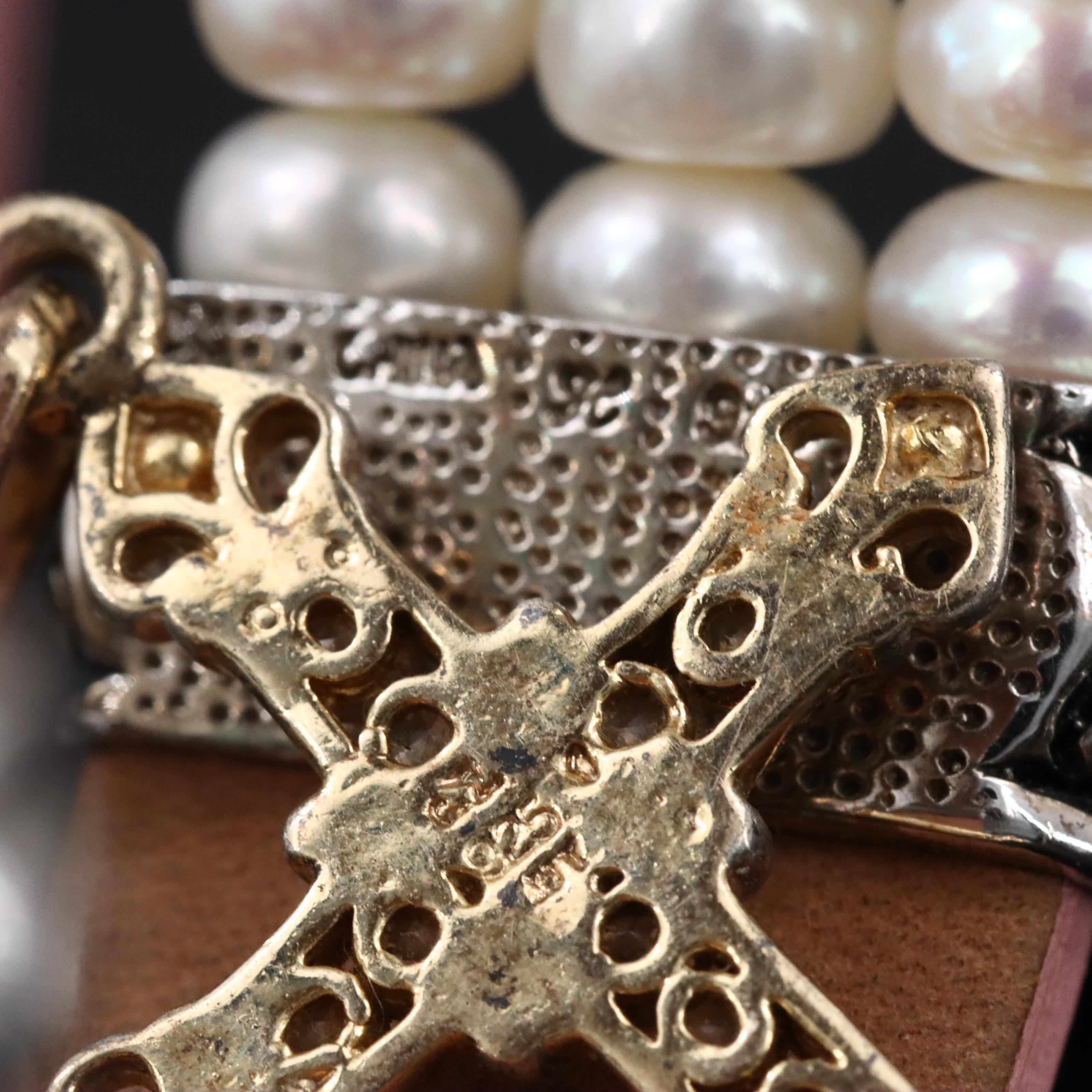 Honora Sterling Pearl Necklace and Bracelet with Sterling Cross Pendant