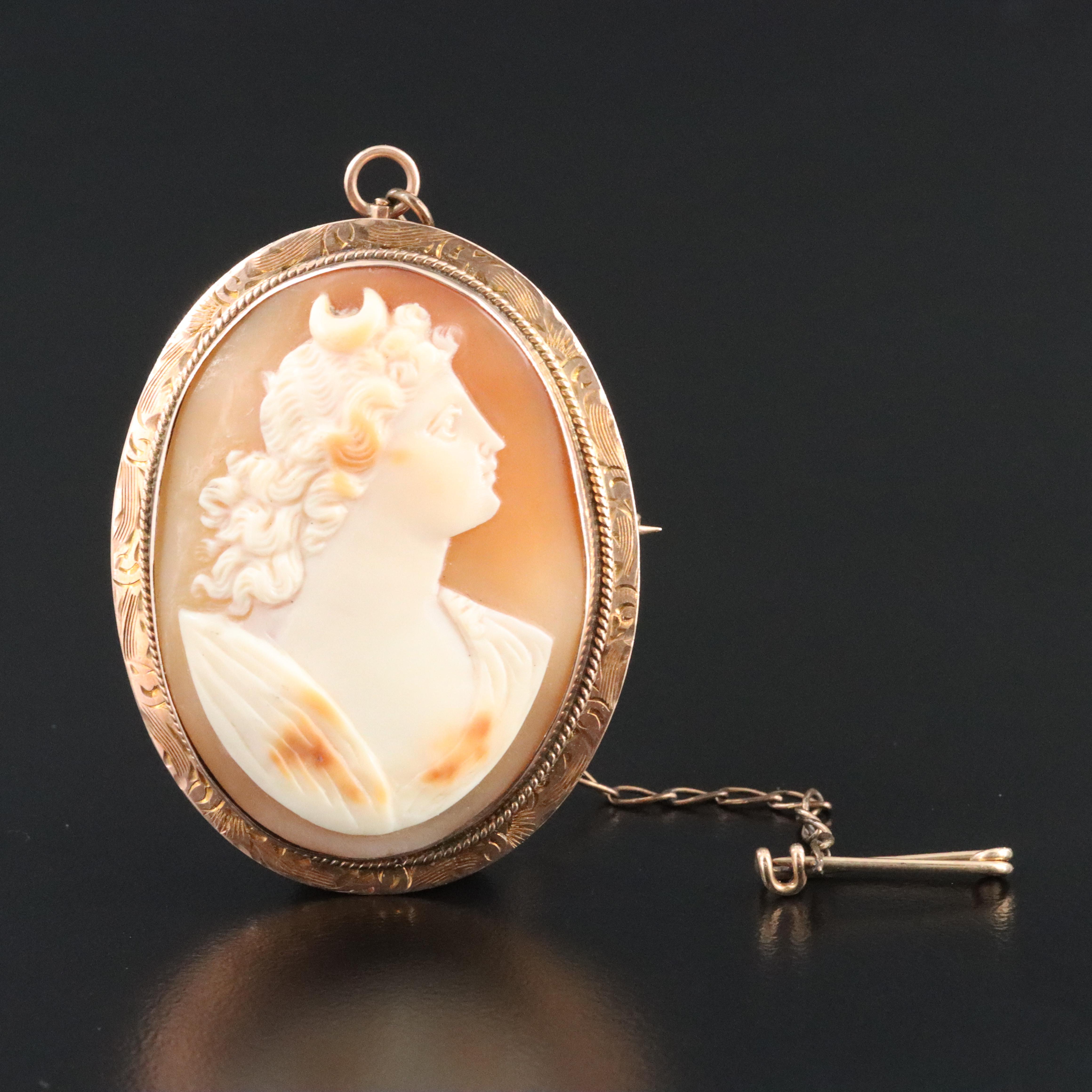 10K Shell Cameo Brooch