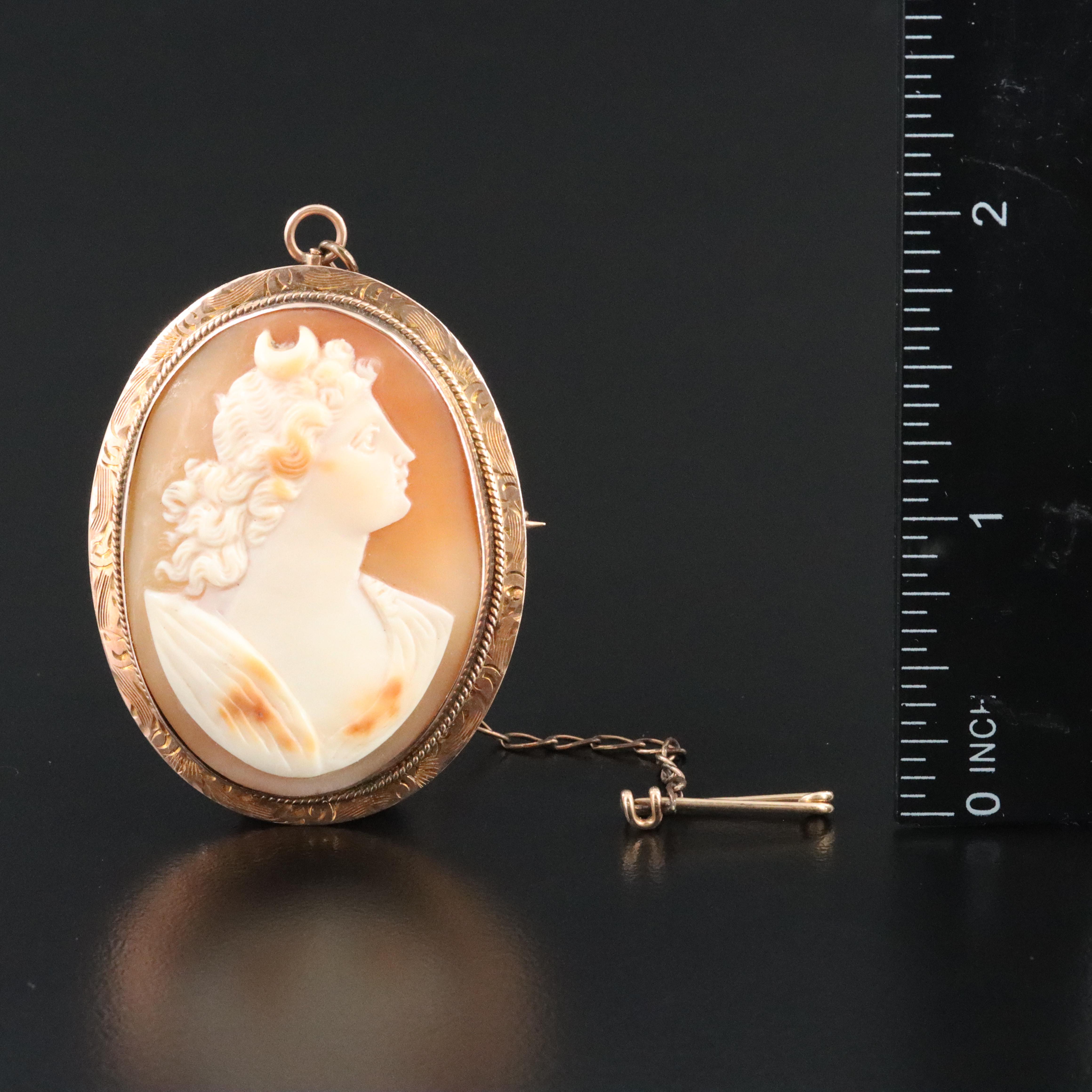 10K Shell Cameo Brooch