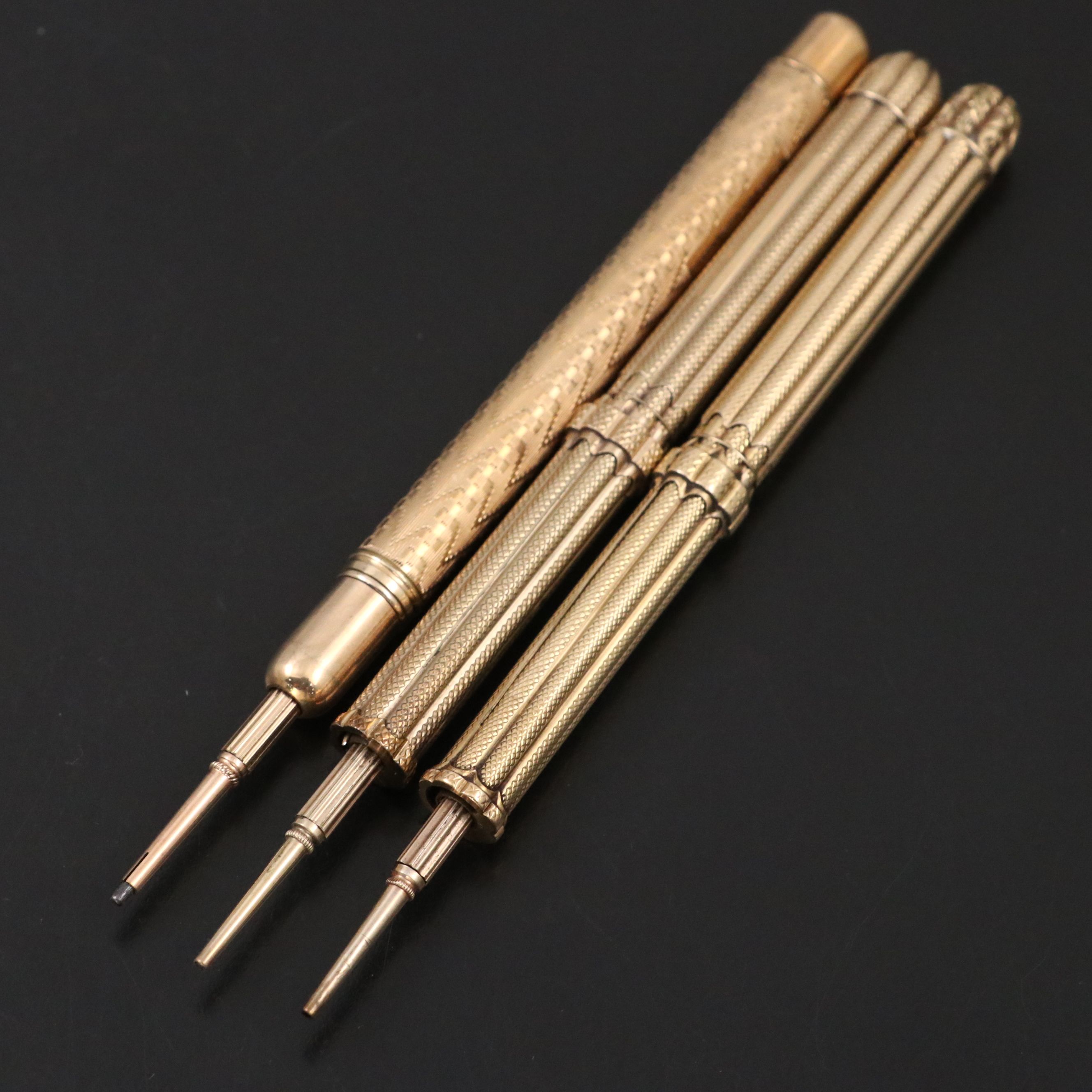 Engraved Gilt Retractable Dip Pens, Late 19th Century