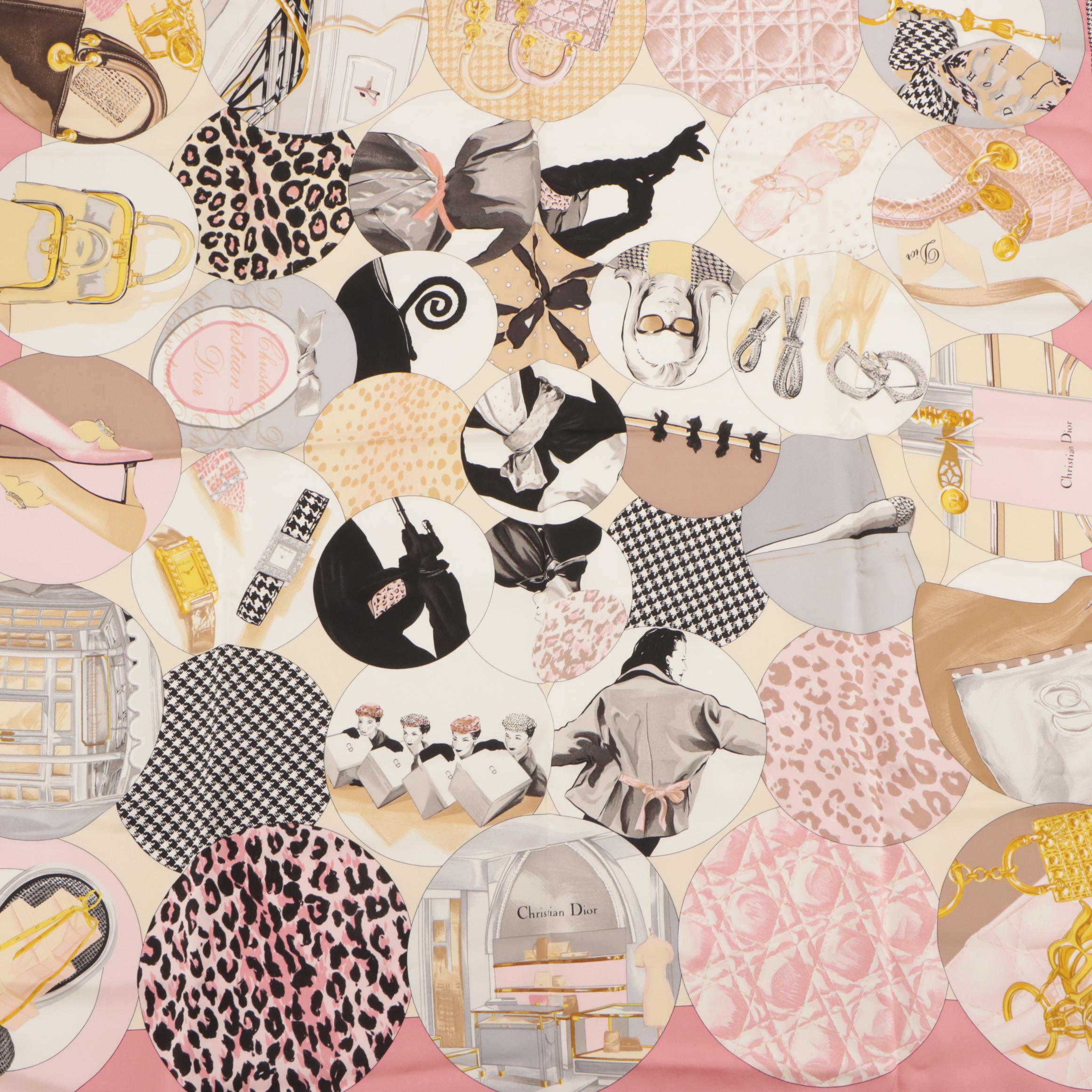 Christian Dior Pink Multi Printed Silk Scarf