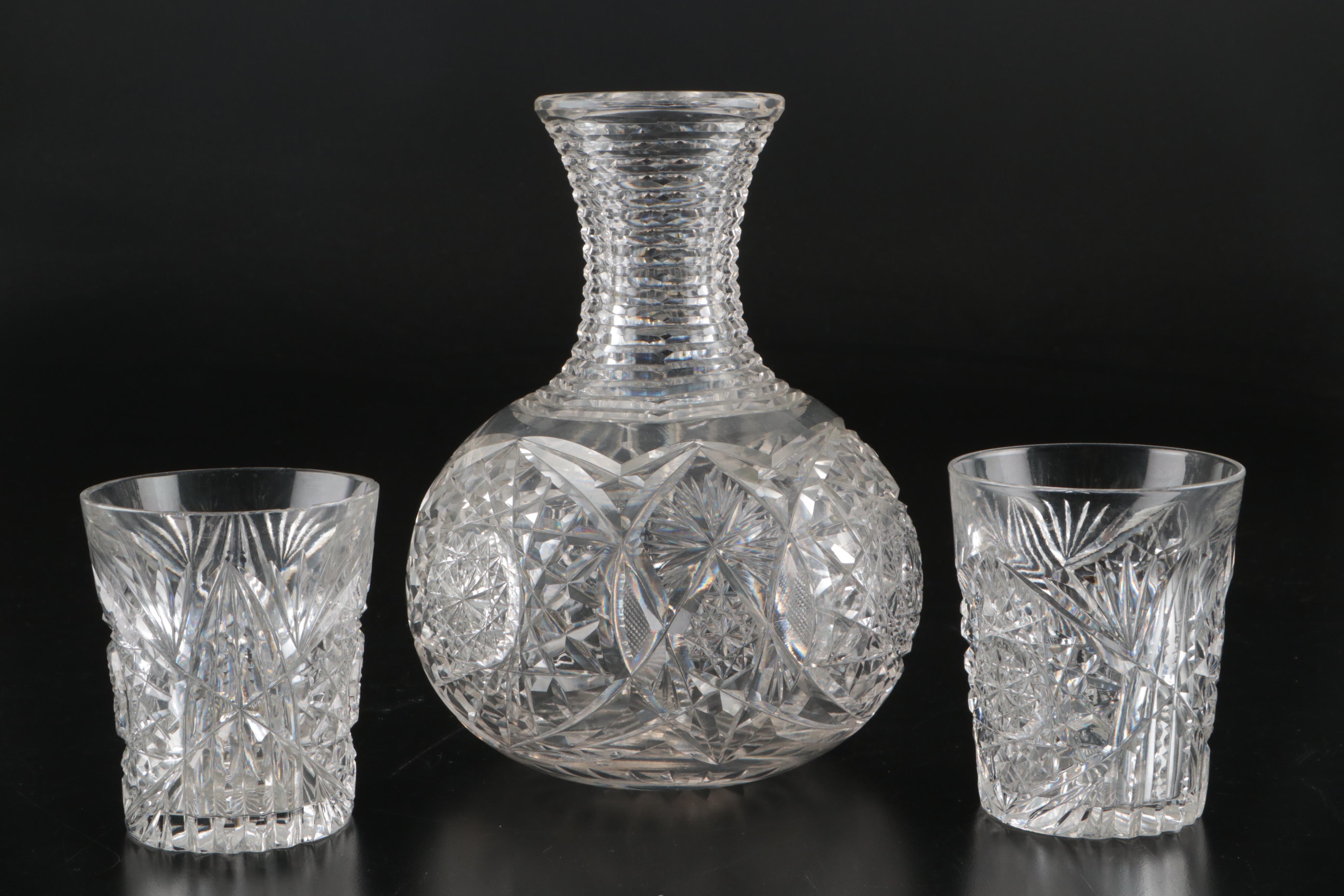 American Brilliant  Style Cut Glass Carafe with Other Tableware