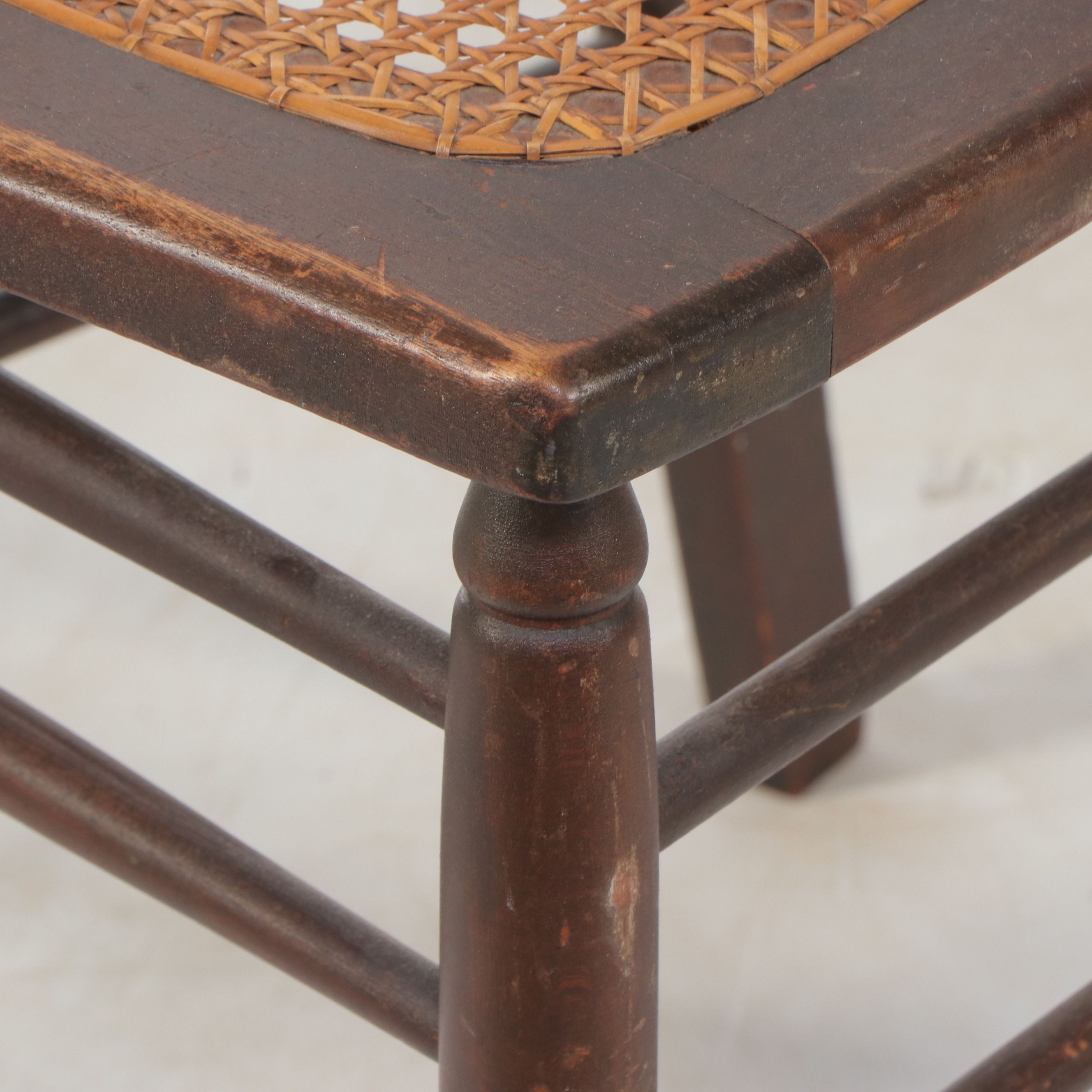 Pair of Edwardian Style Spindle Back Walnut Finish Cane Bottom Chairs