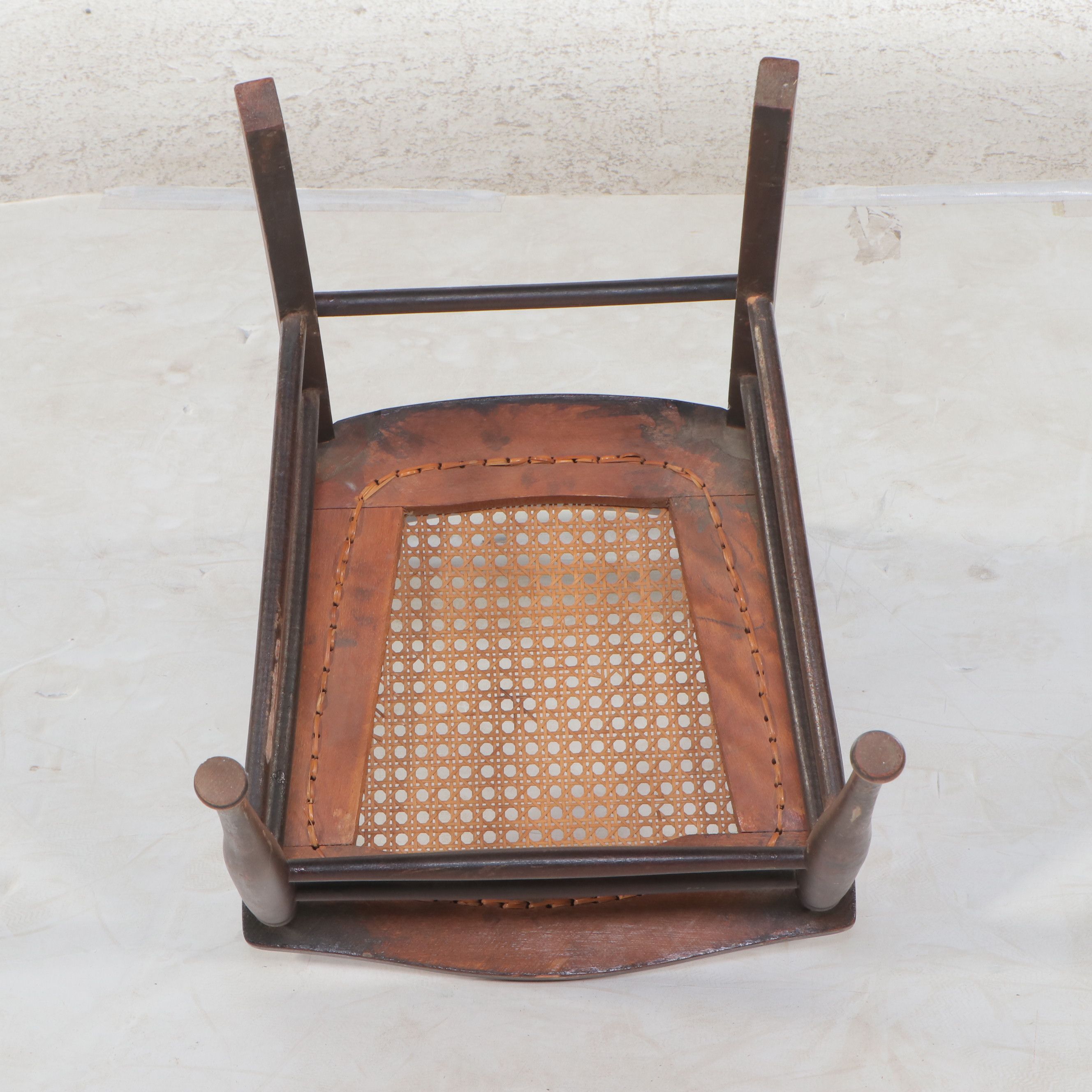 Pair of Edwardian Style Spindle Back Walnut Finish Cane Bottom Chairs