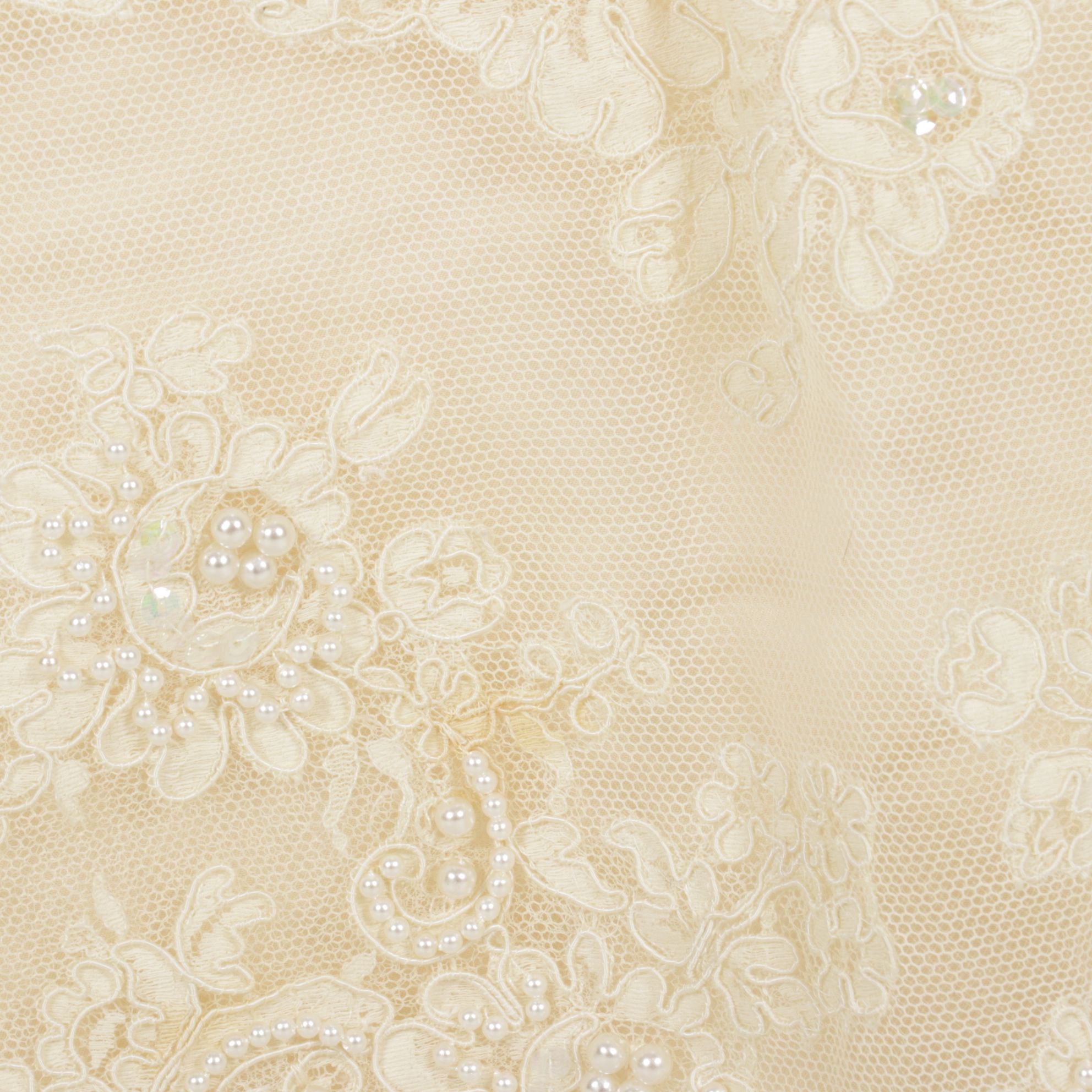 1960s Pearl & Lace Appliqué Wedding Gown with Train by Priscilla of Boston