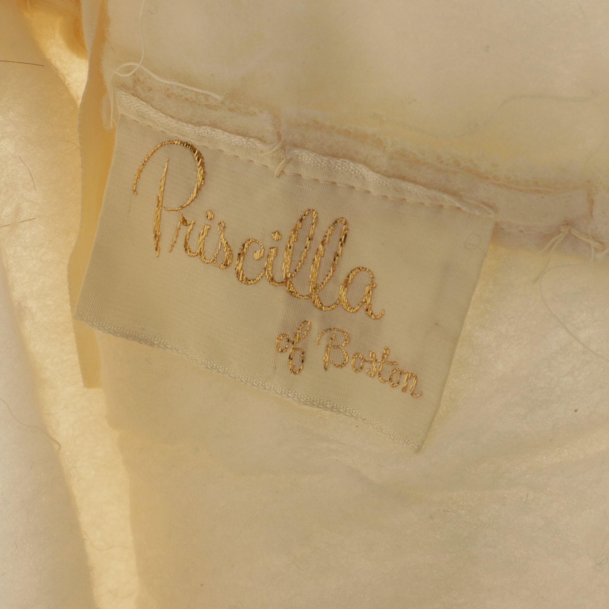 1960s Pearl & Lace Appliqué Wedding Gown with Train by Priscilla of Boston