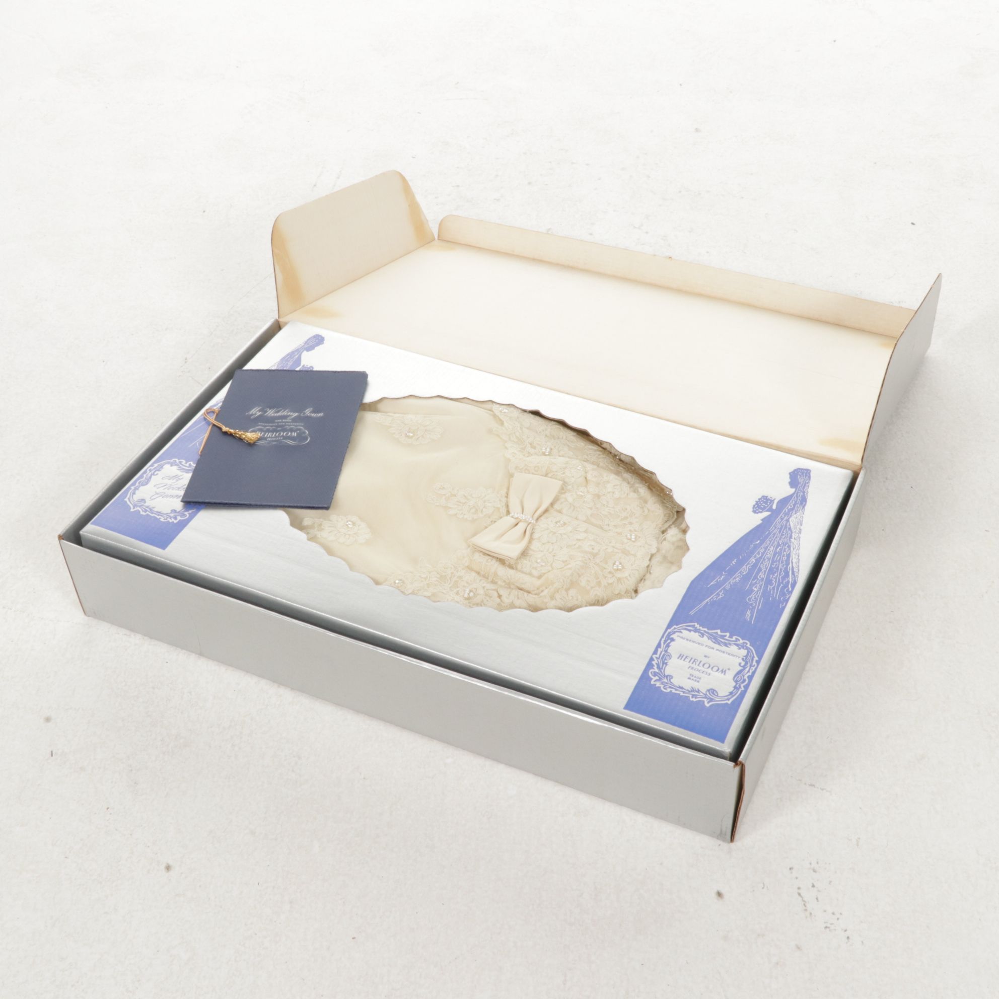 1960s Pearl & Lace Appliqué Wedding Gown with Train by Priscilla of Boston