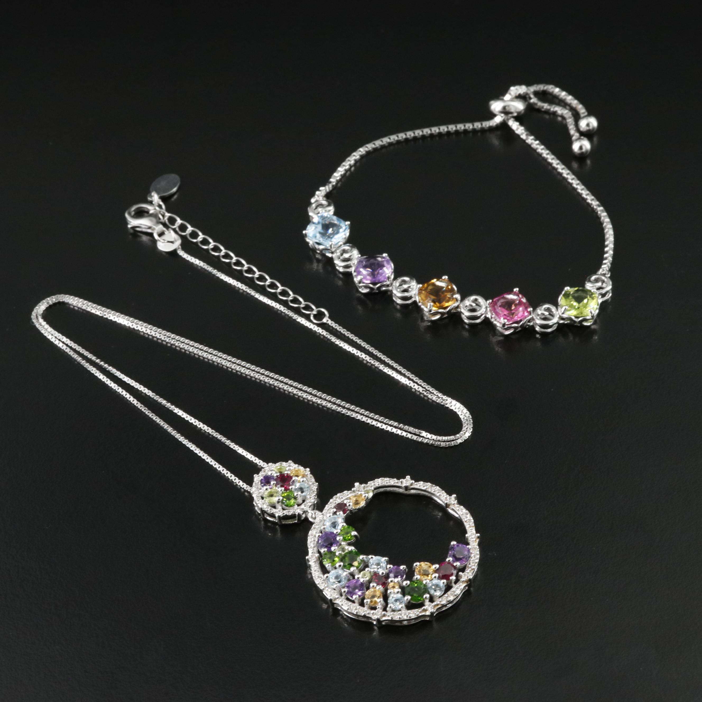 Sterling Gemstone Necklace and Bolo Bracelet