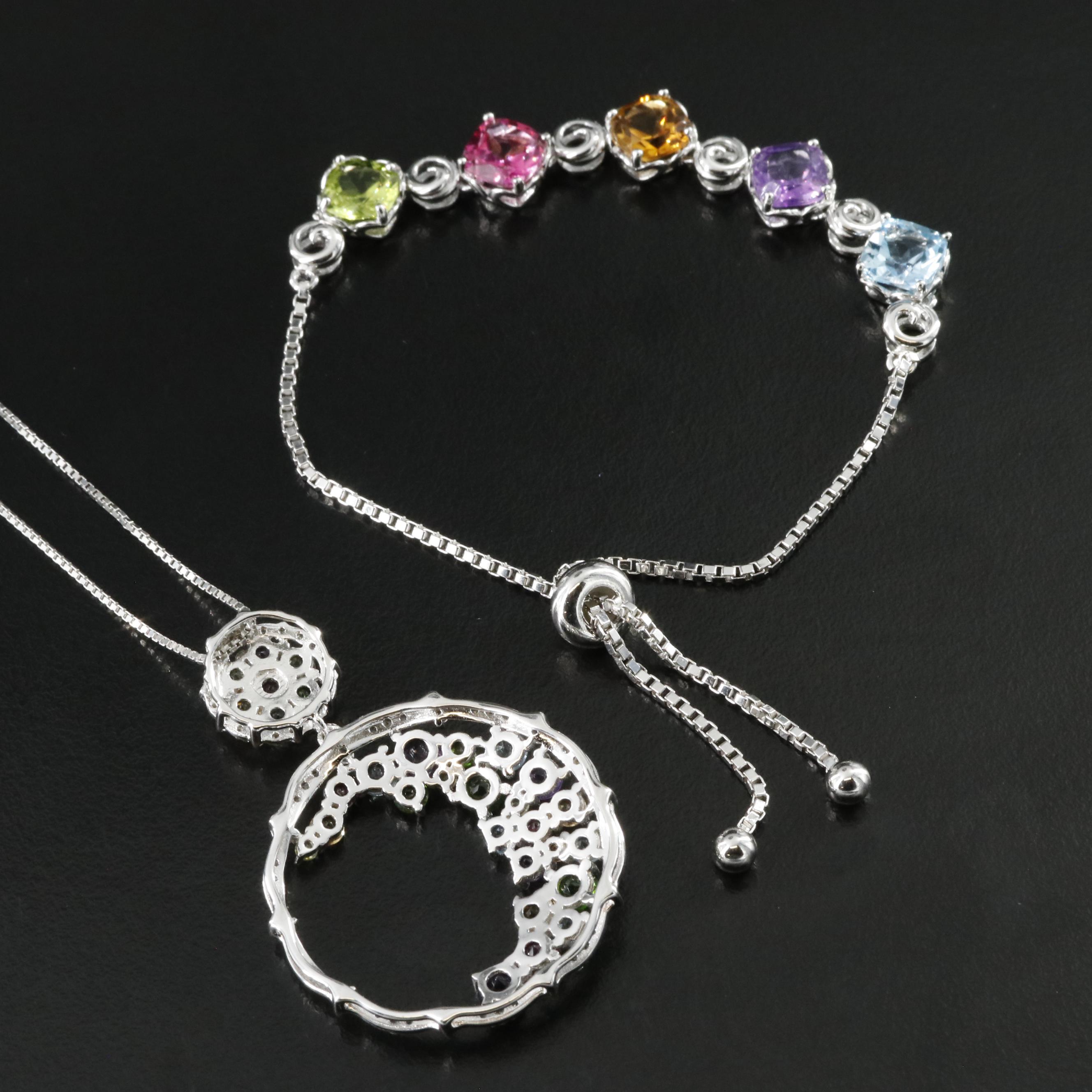 Sterling Gemstone Necklace and Bolo Bracelet