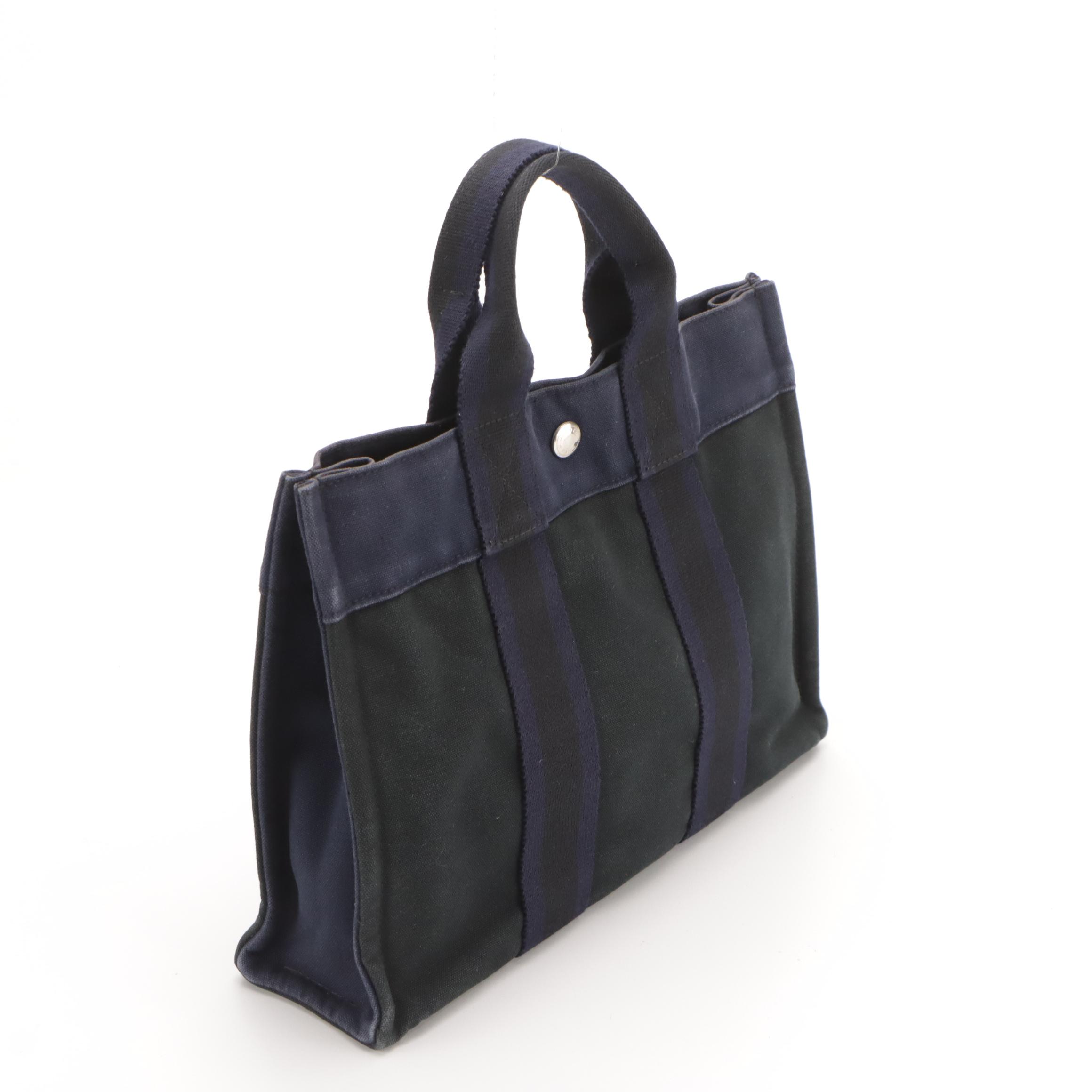 Hermès Fourre-Tout PM in Black and Navy Cotton Canvas
