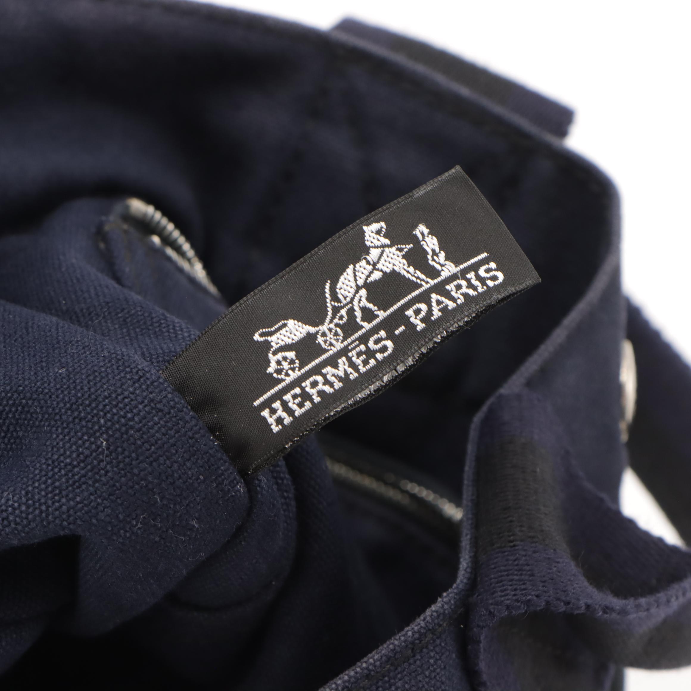 Hermès Fourre-Tout PM in Black and Navy Cotton Canvas
