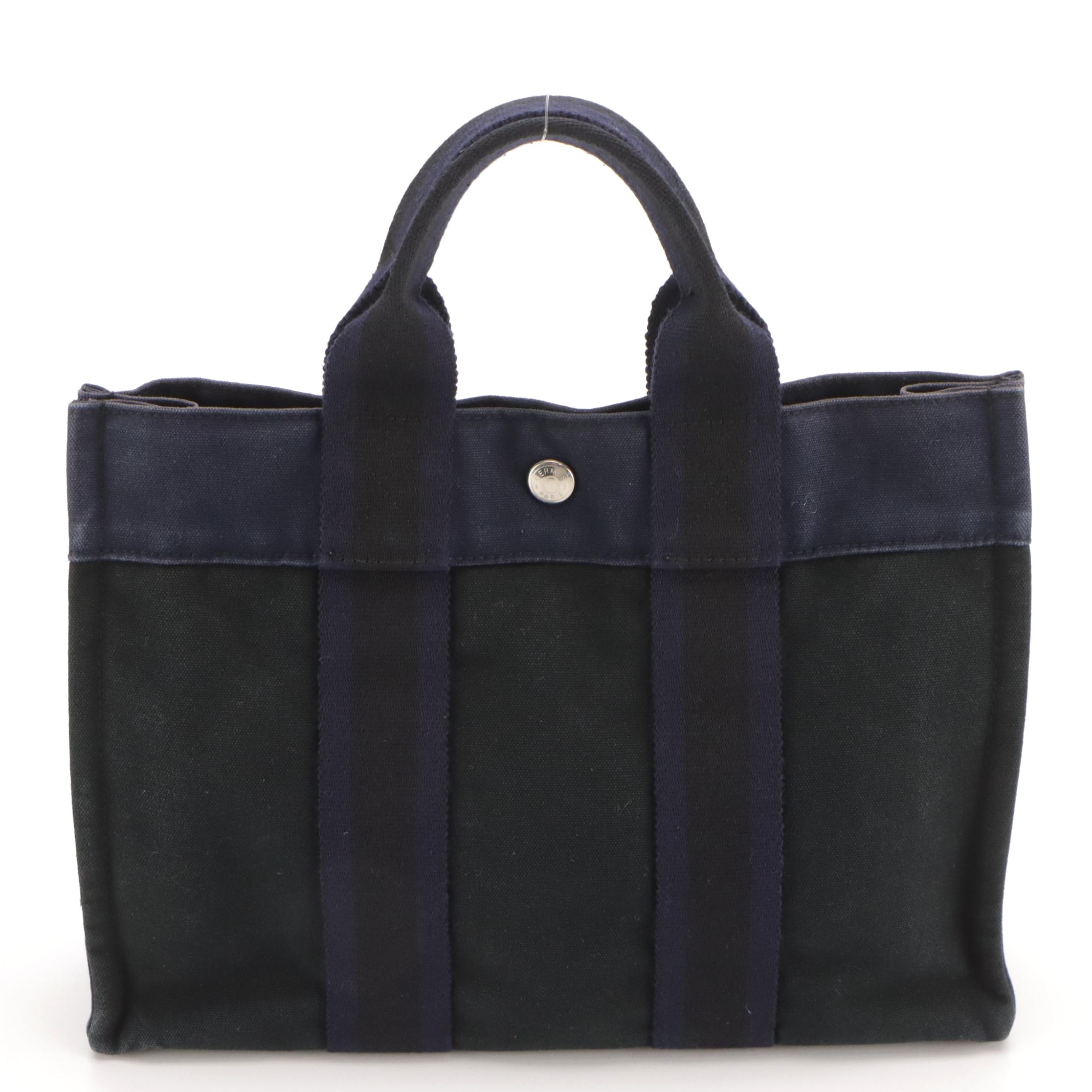 Hermès Fourre-Tout PM in Black and Navy Cotton Canvas