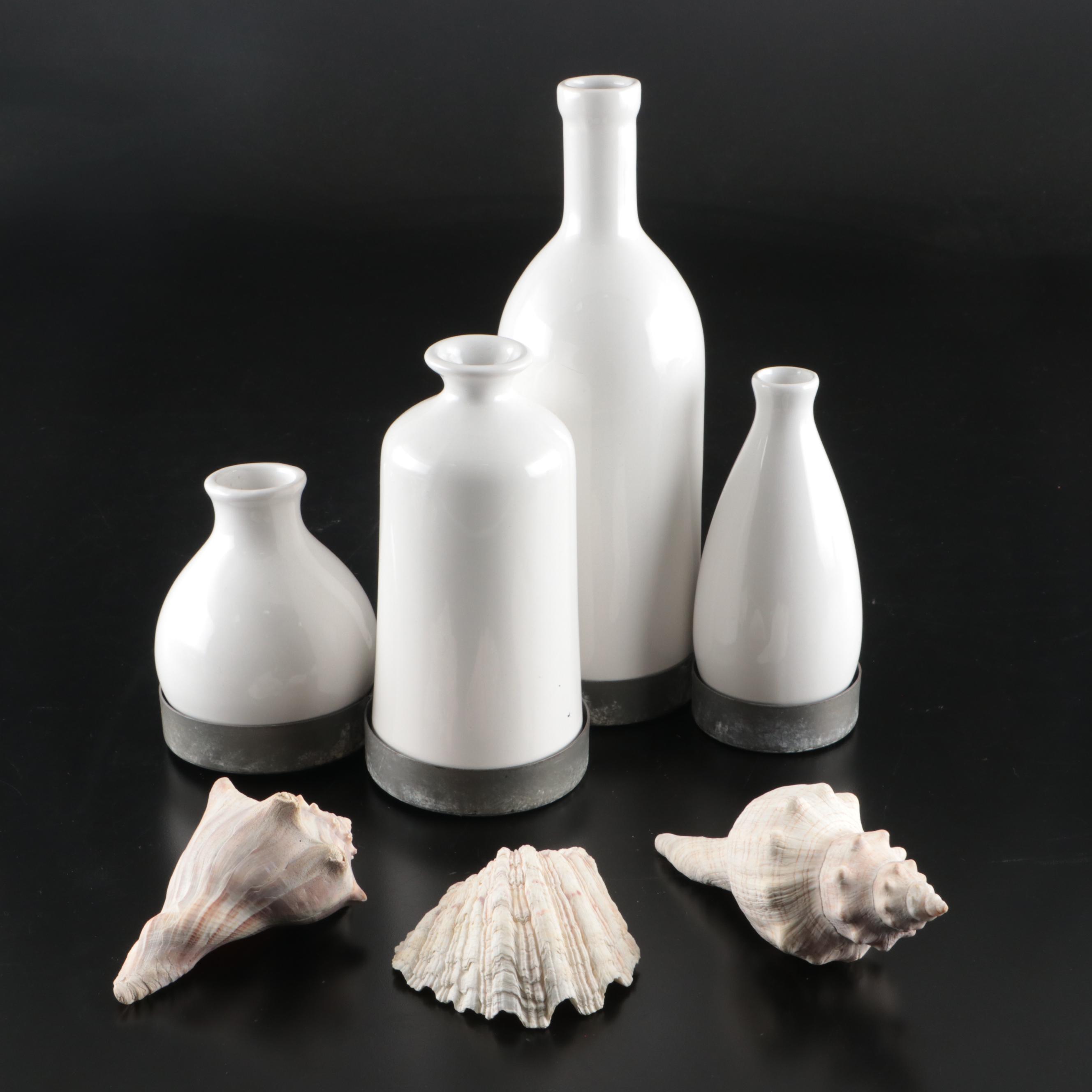 Ceramic Vase Collection with Metal Coasters, Clam and Lighting Whelks, More