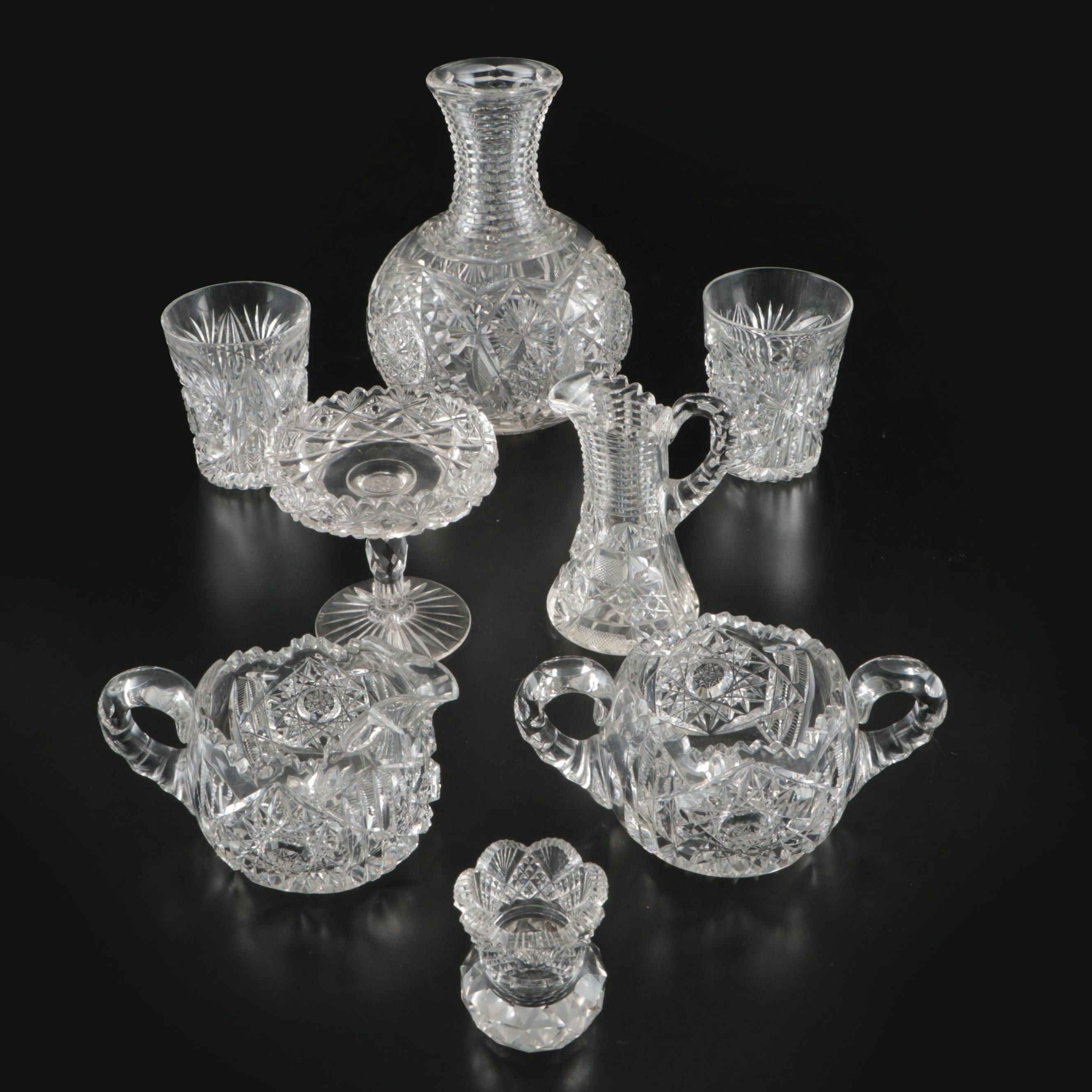 American Brilliant  Style Cut Glass Carafe with Other Tableware