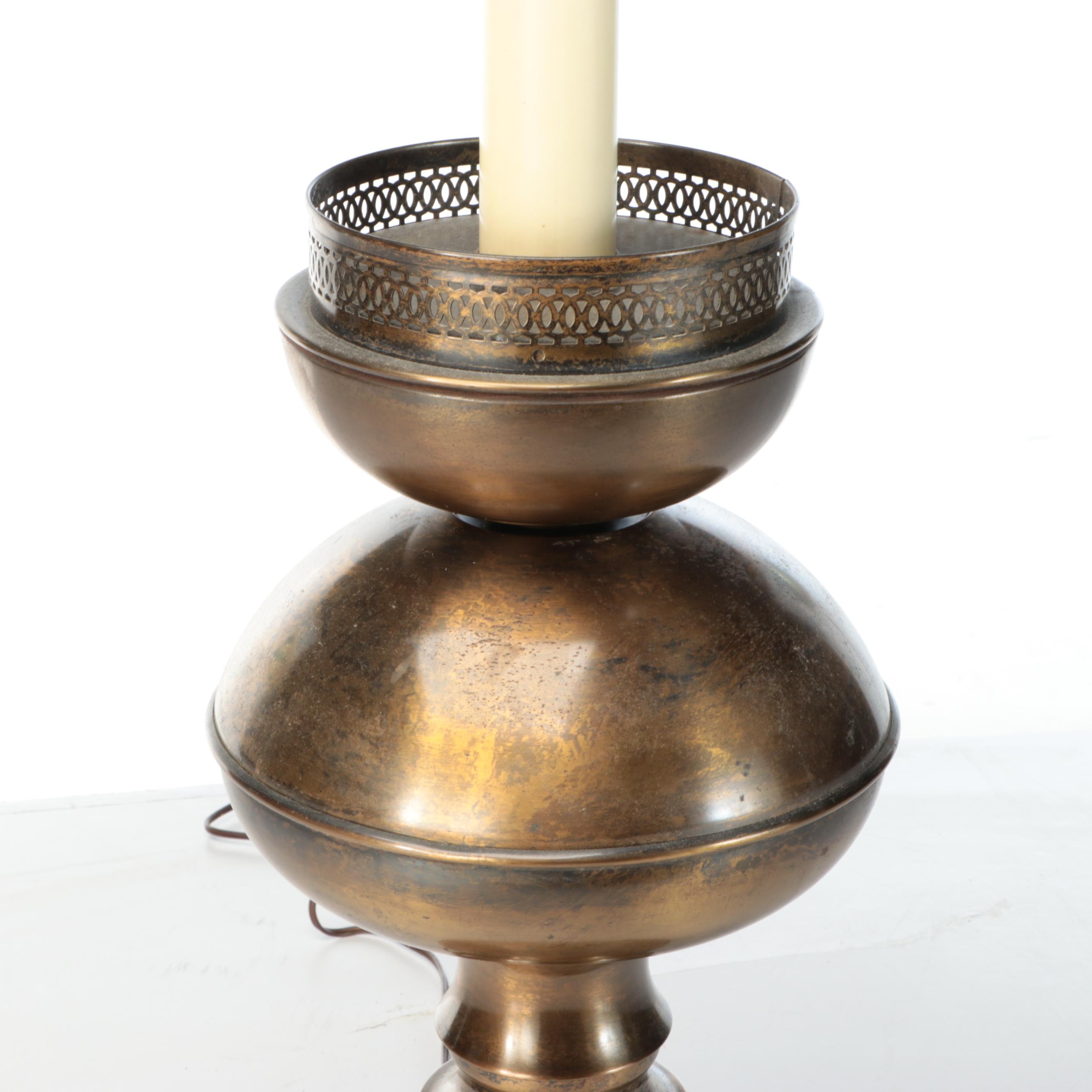 Federal Style Bronzed Metal Table Lamp with Trimmed Cotton Shade