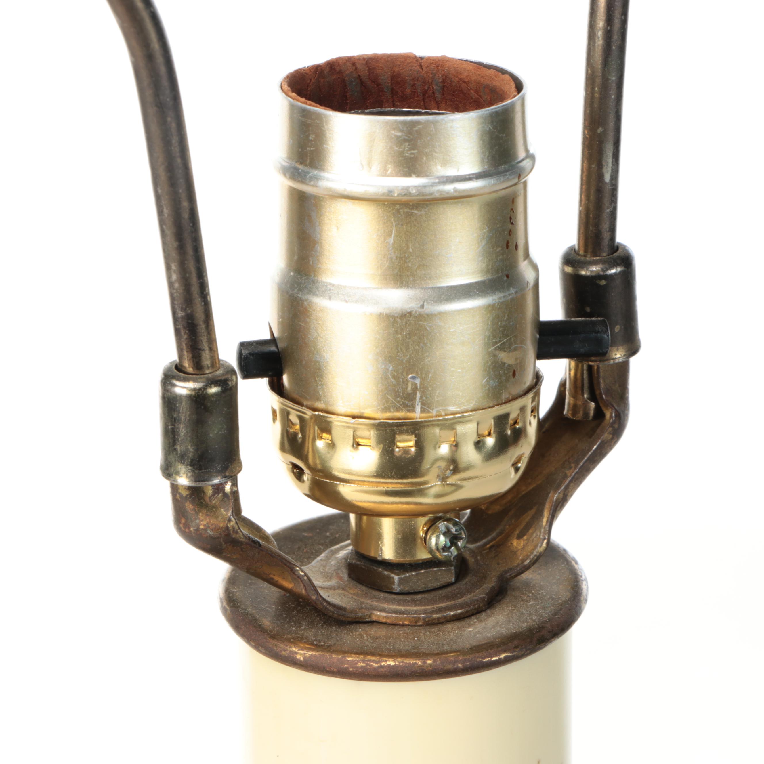 Federal Style Bronzed Metal Table Lamp with Trimmed Cotton Shade