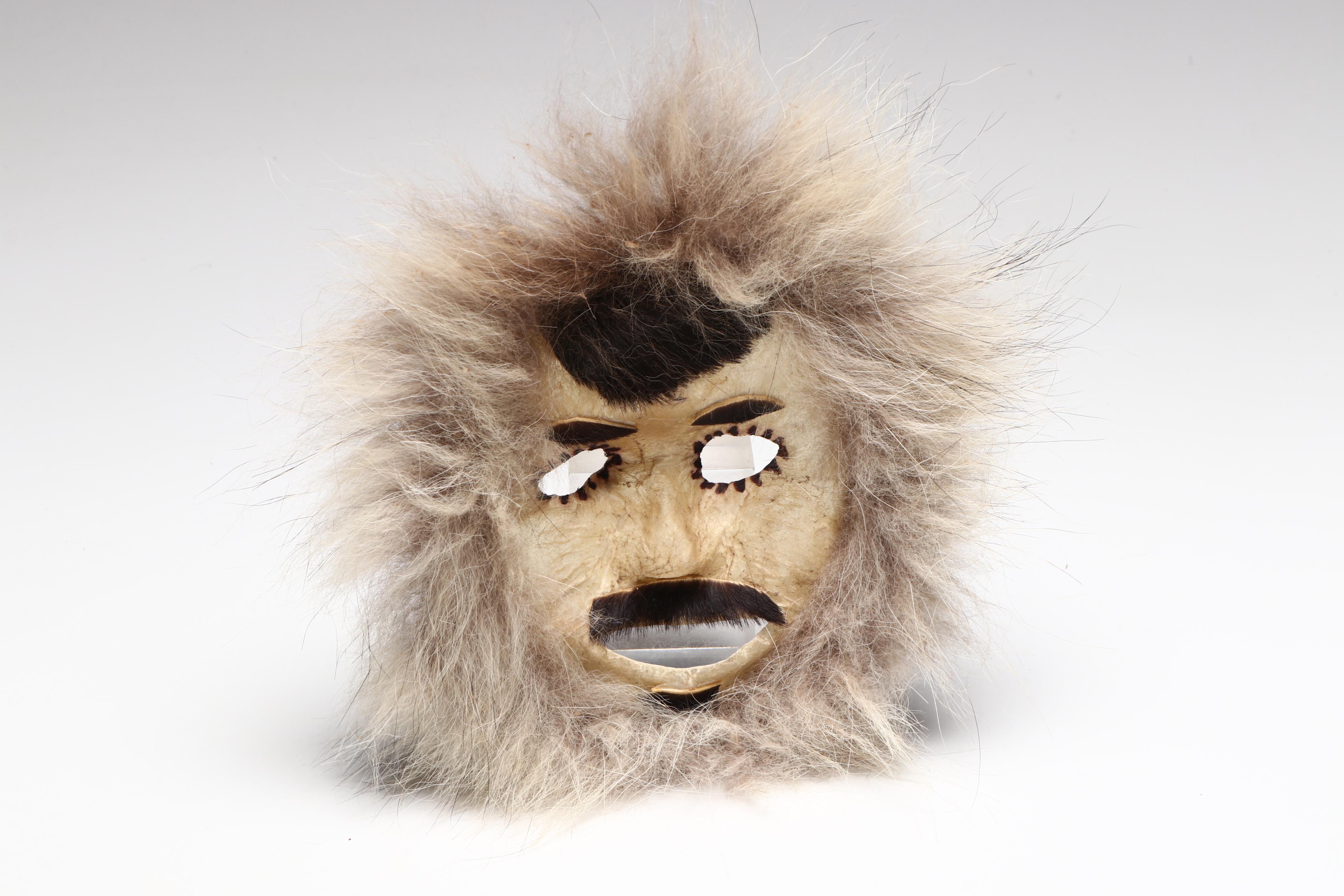Inuit Hide and Fur Mask with Stretched Hide Disk, 20th Century