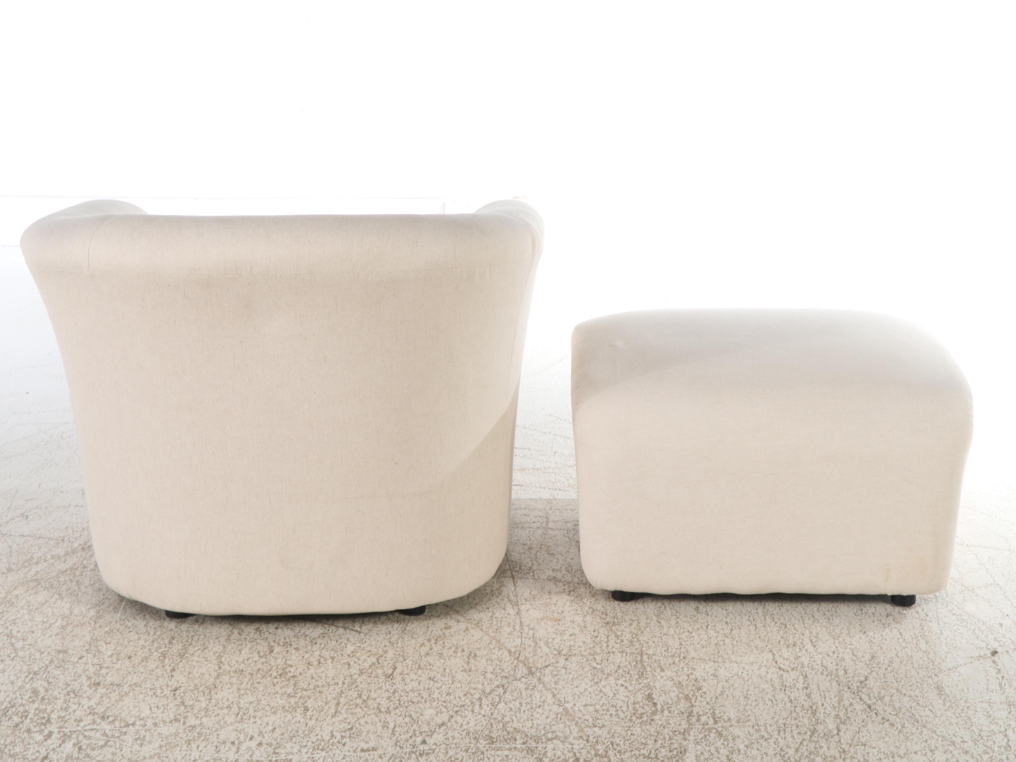Modern White Upholstered Lounge Chair with Ottoman