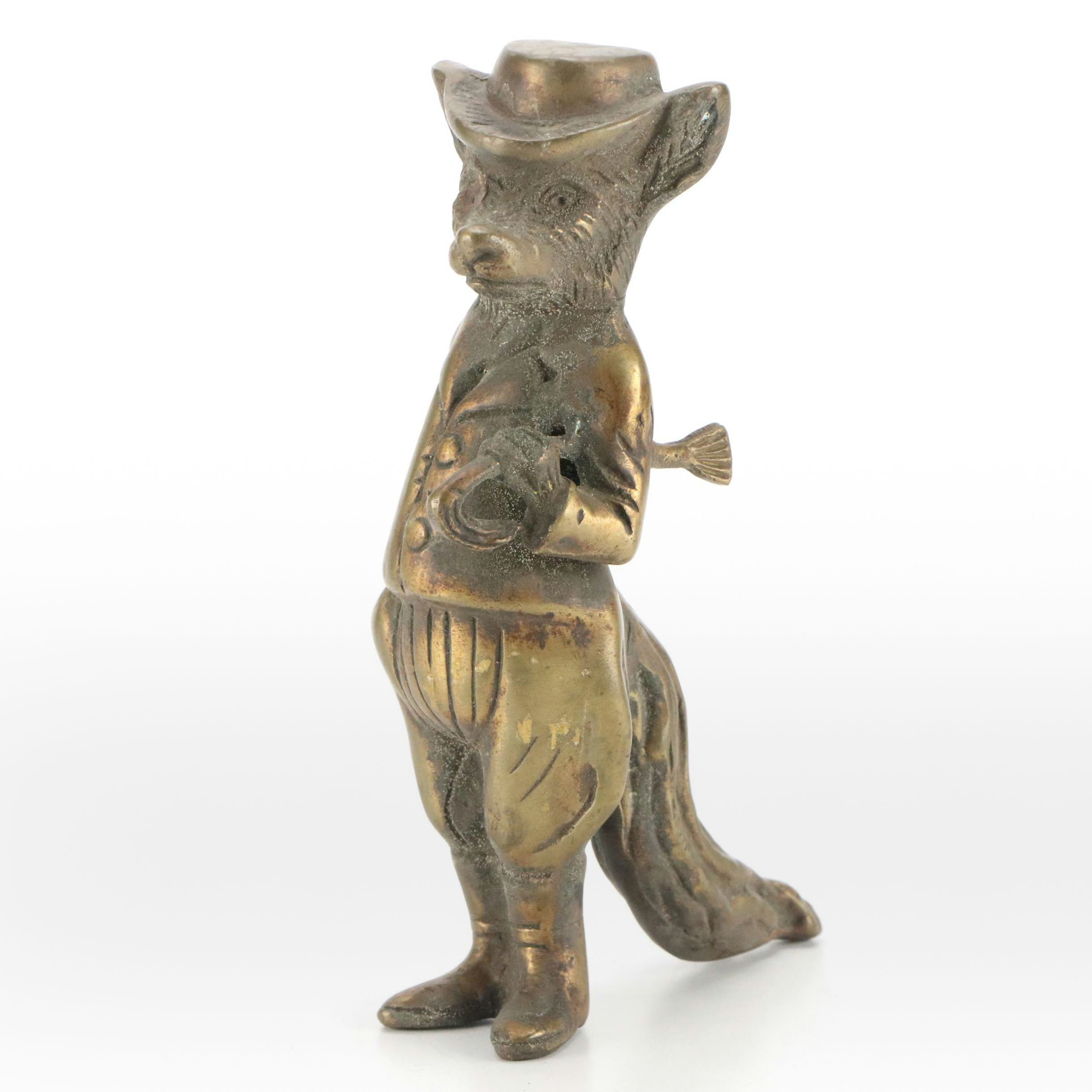 Anthropomorphic Brass Fox Figurine