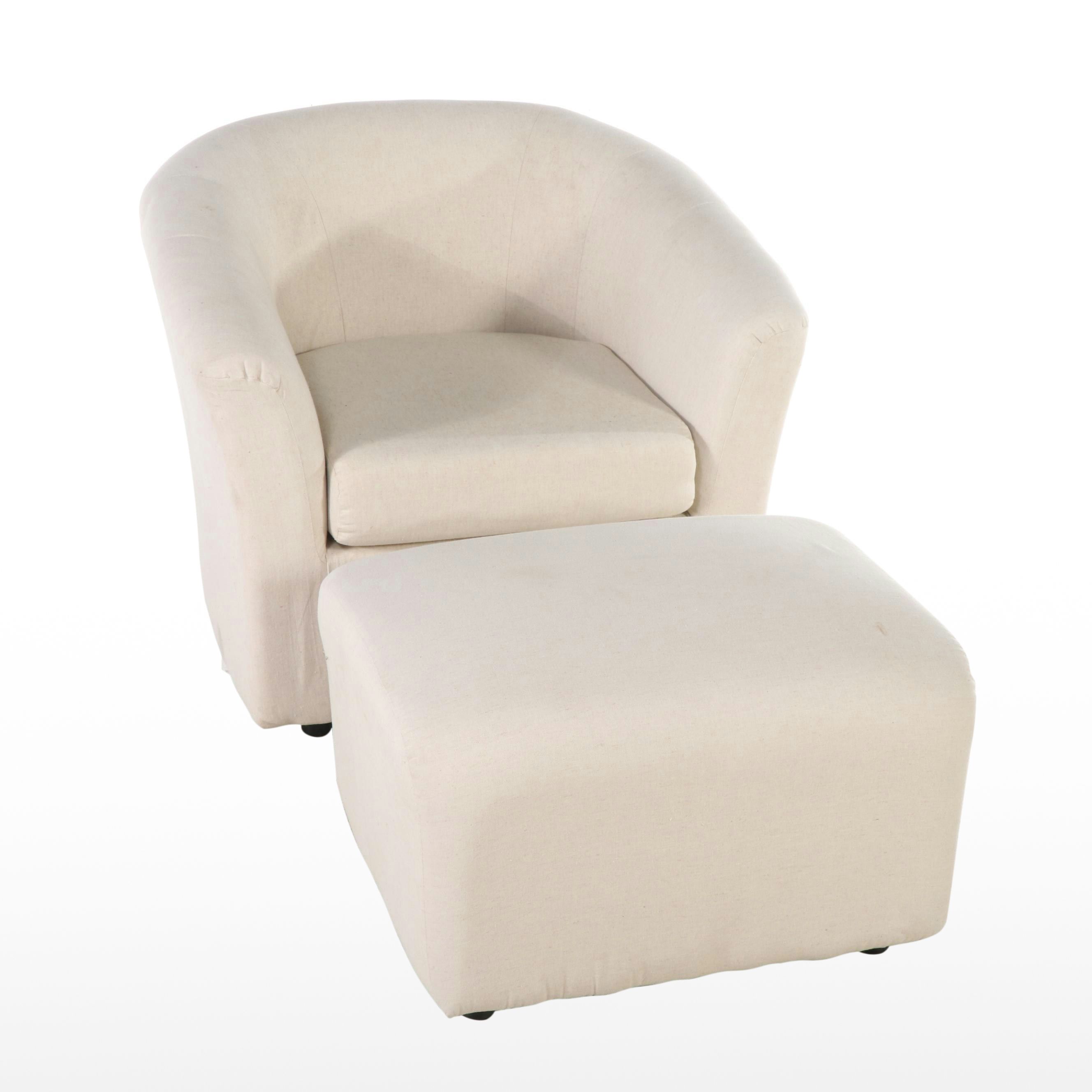 Modern White Upholstered Lounge Chair with Ottoman
