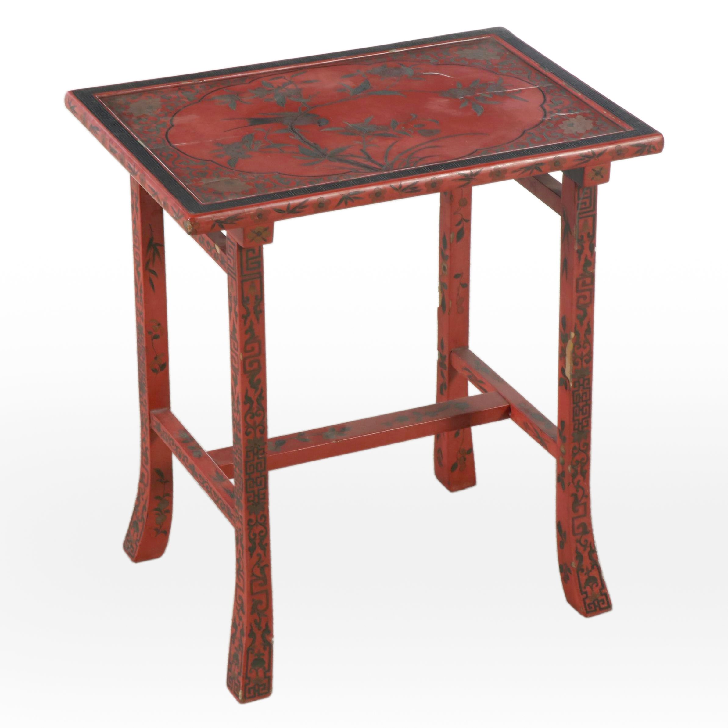 Chinese Red Lacquered Wood Accent Table