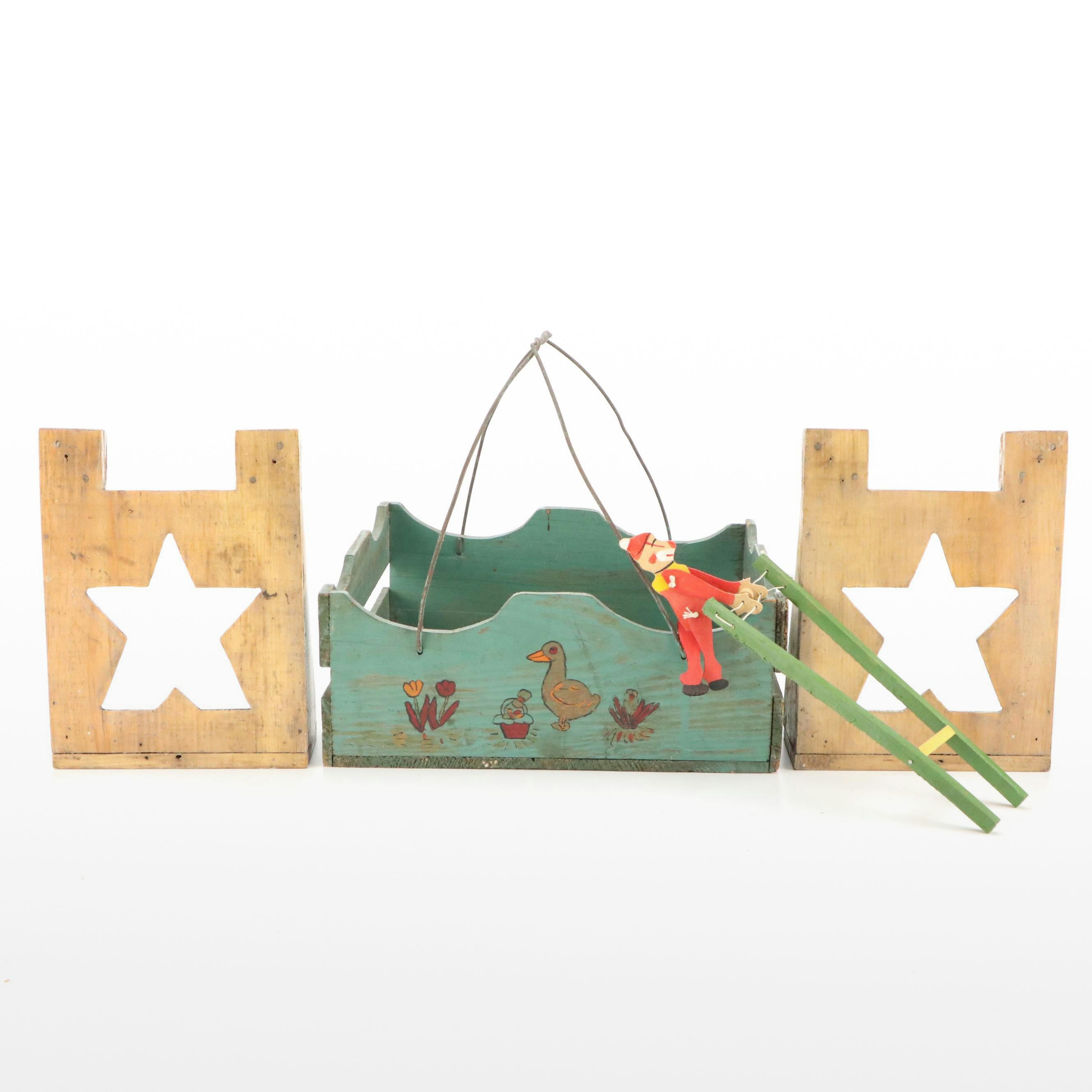 Hand-Painted Flipping Clown Toy & More, Early to Mid-20th Century