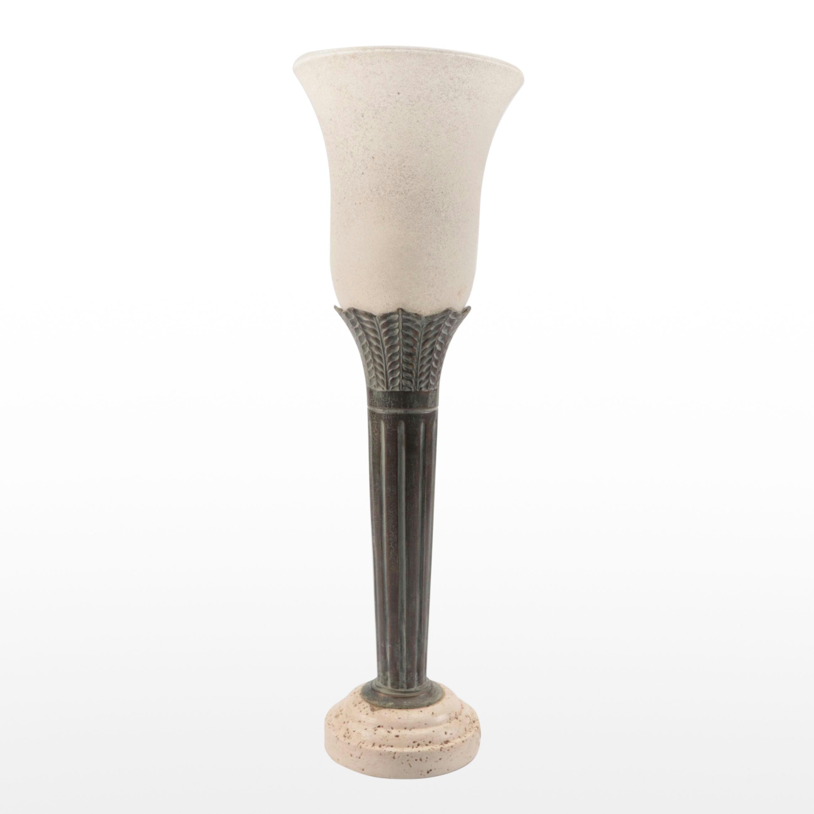 DiErras Faux Stone and Metal Torchiere Table Lamp, 1985