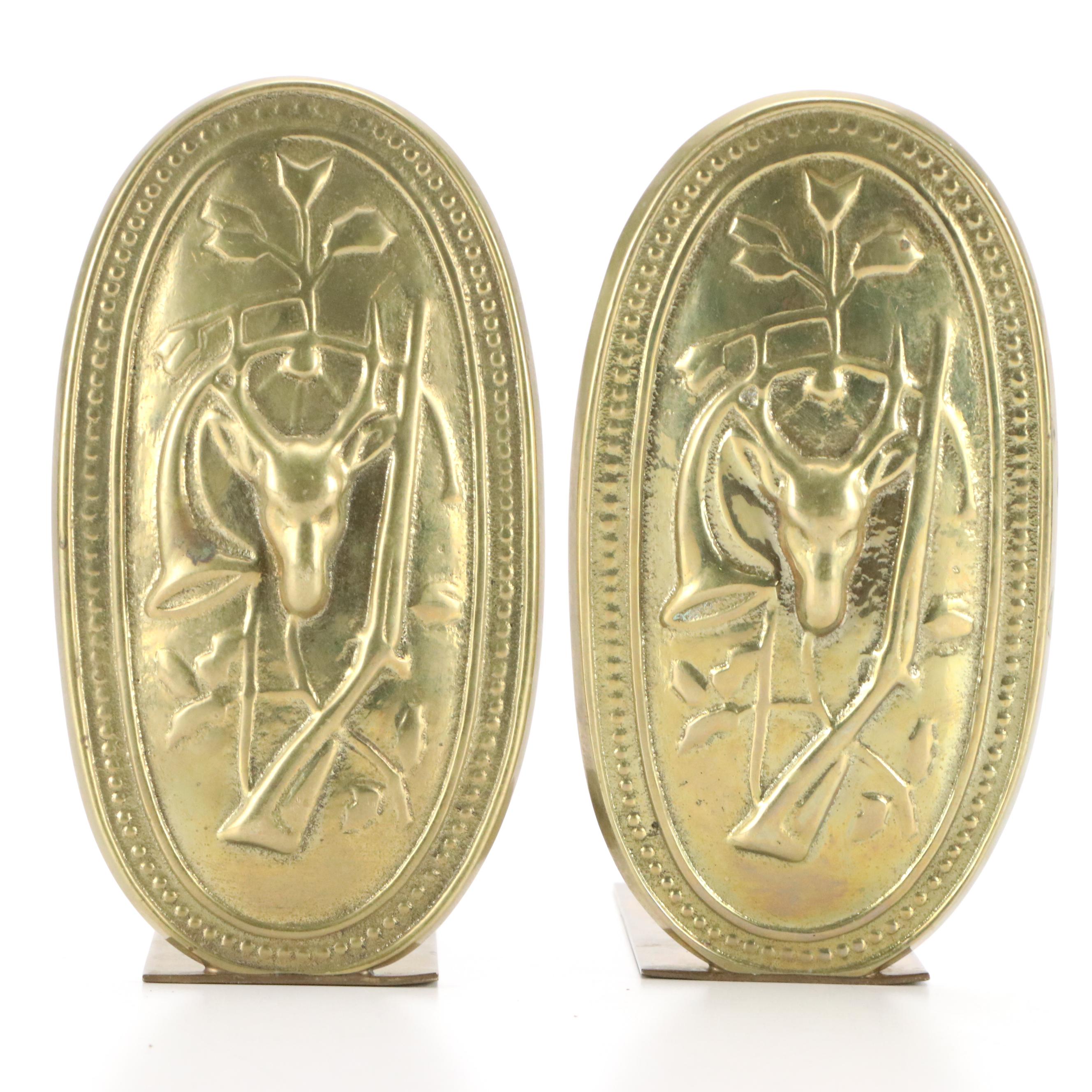Horchow Brass Deer Hunt Theme Bookends