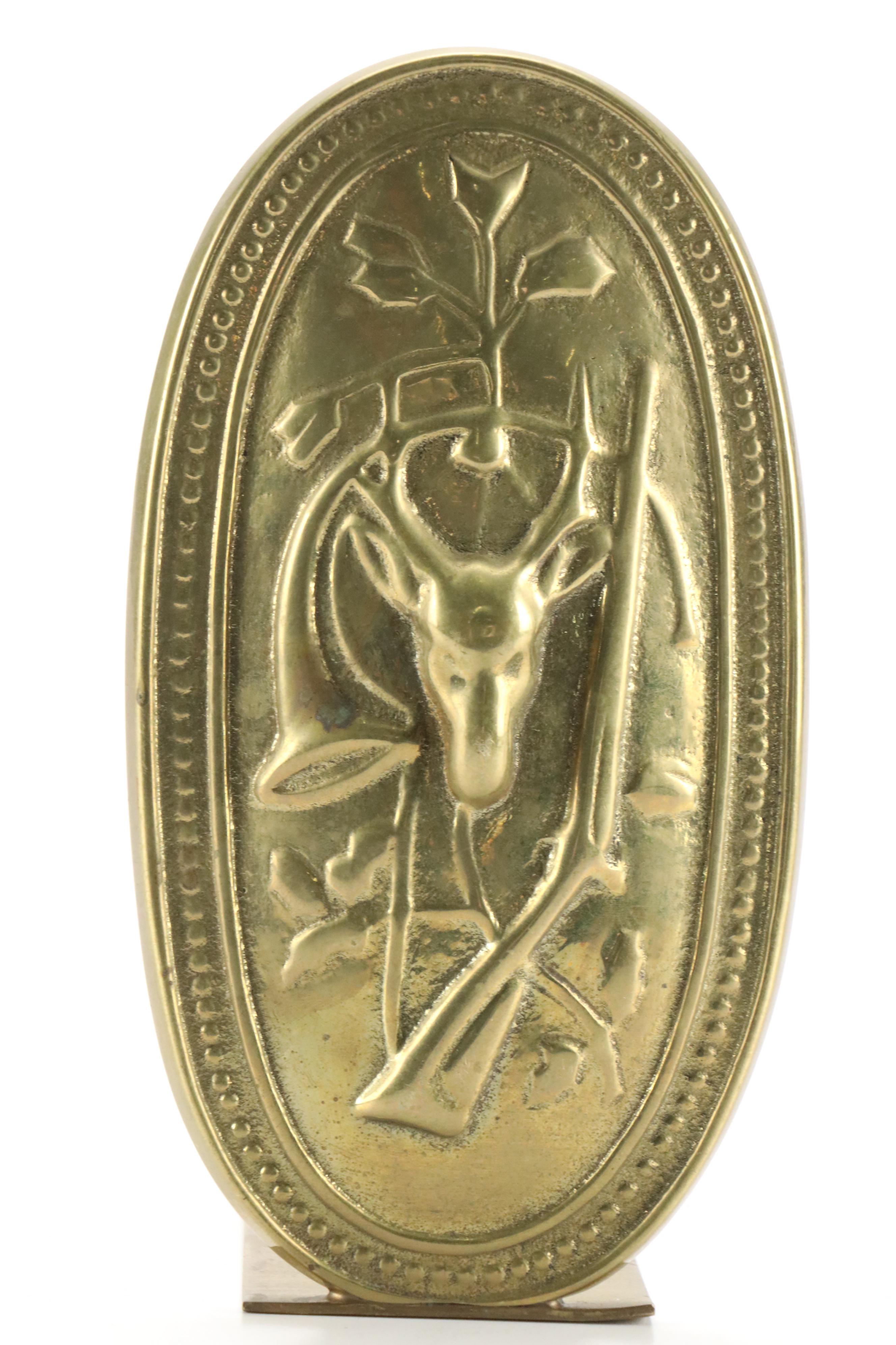 Horchow Brass Deer Hunt Theme Bookends