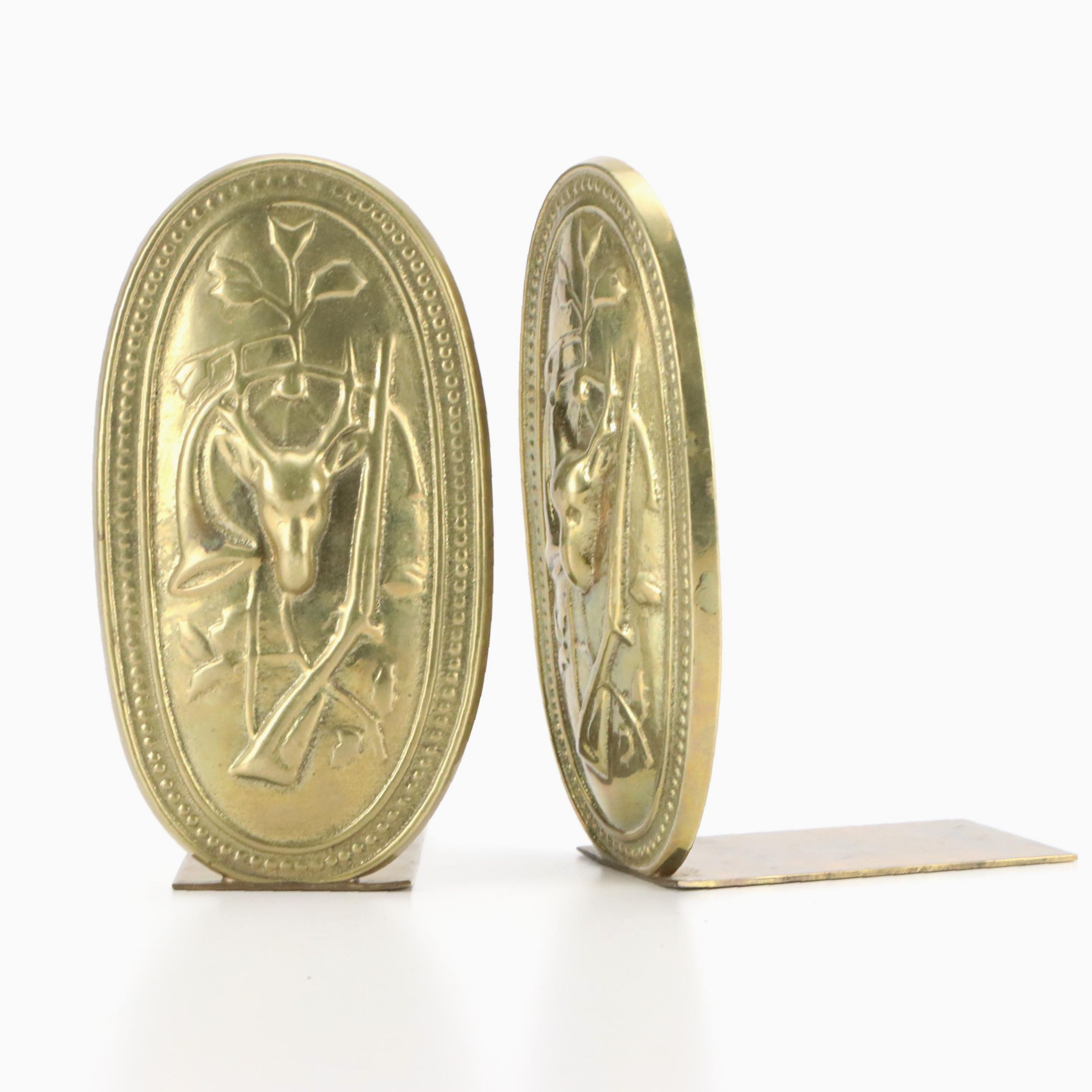 Horchow Brass Deer Hunt Theme Bookends