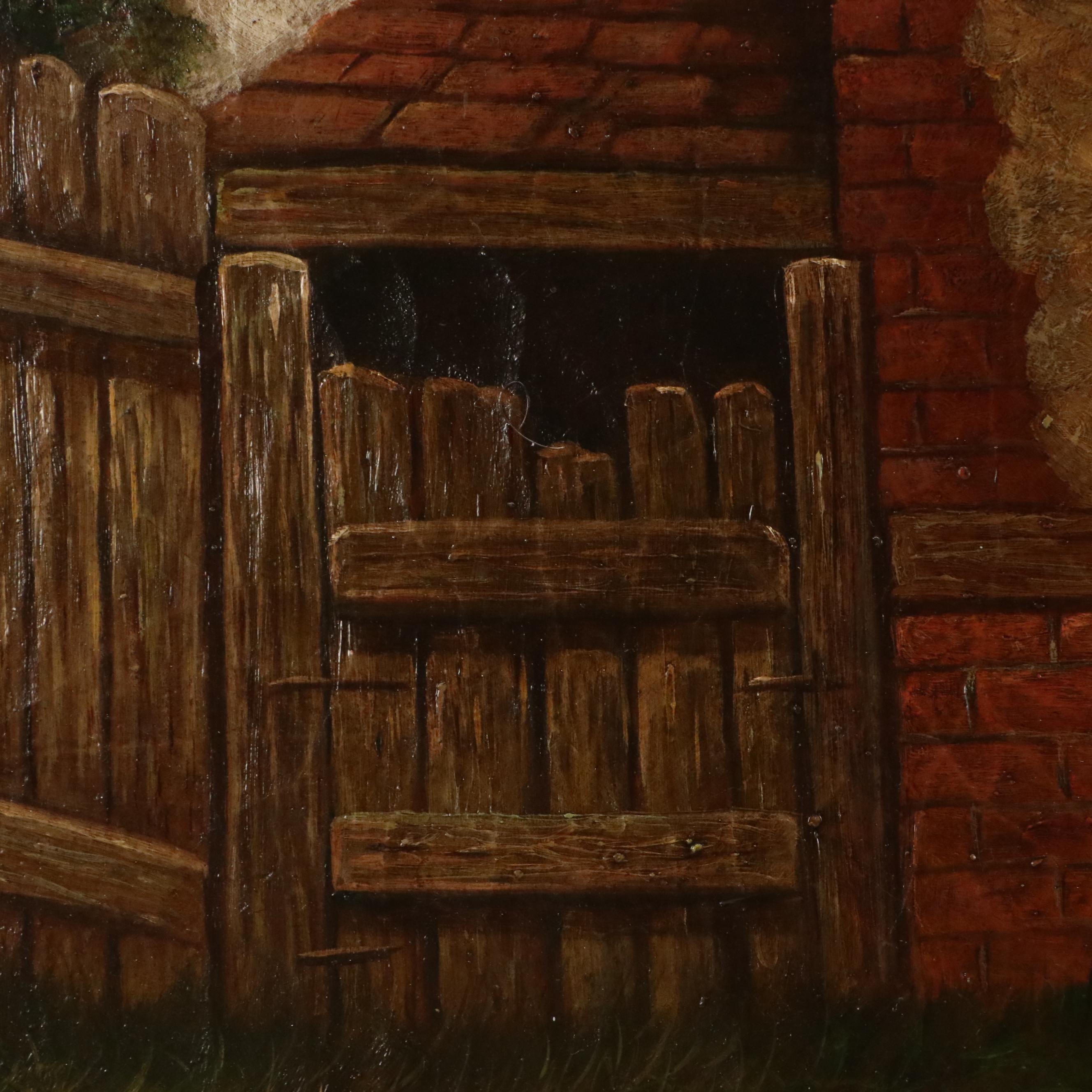 Trevor James Oil Painting of Barnyard Scene With Pigs, 20th Century