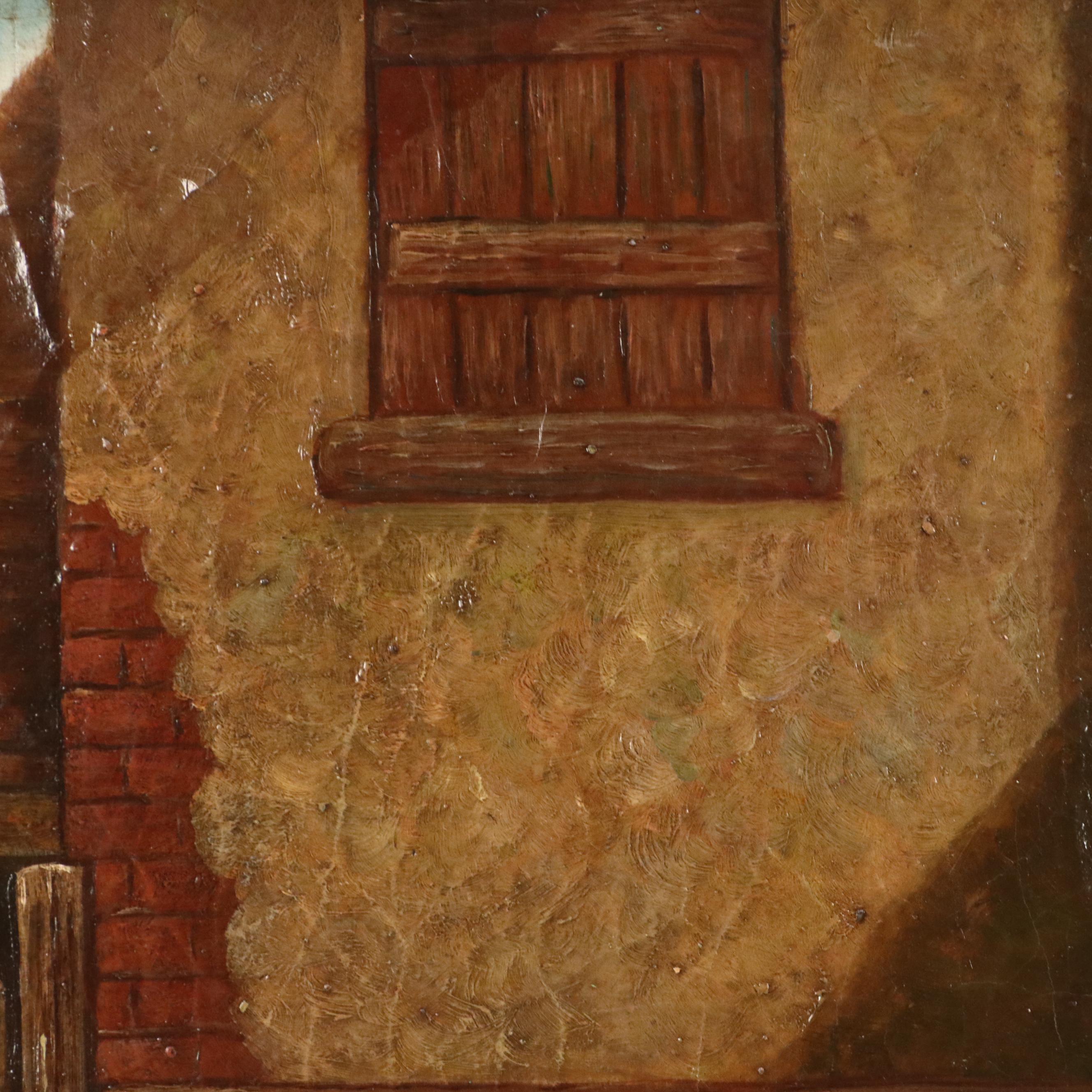 Trevor James Oil Painting of Barnyard Scene With Pigs, 20th Century