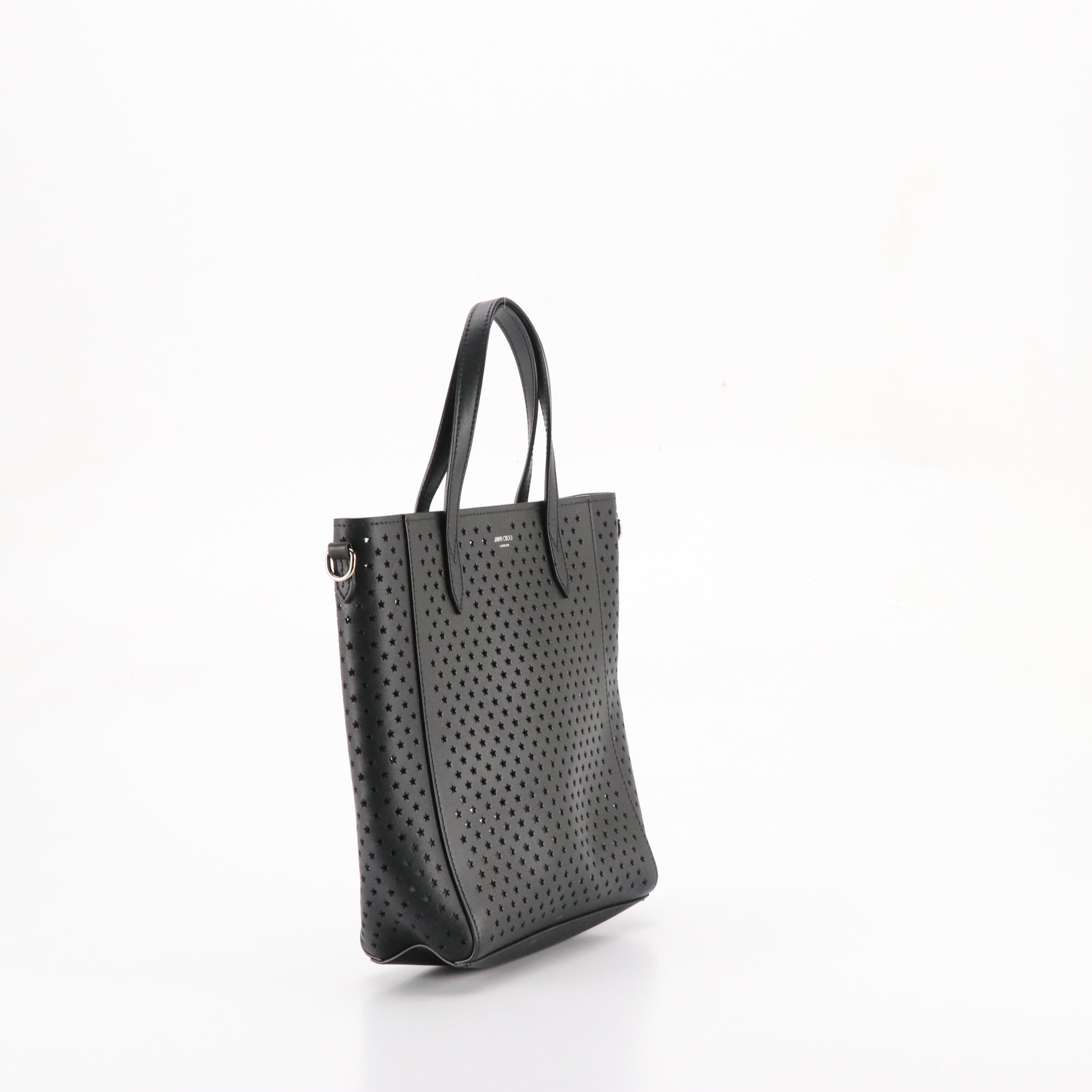 Jimmy Choo Two-Way Mini Tote in Black Star Perforated Leather
