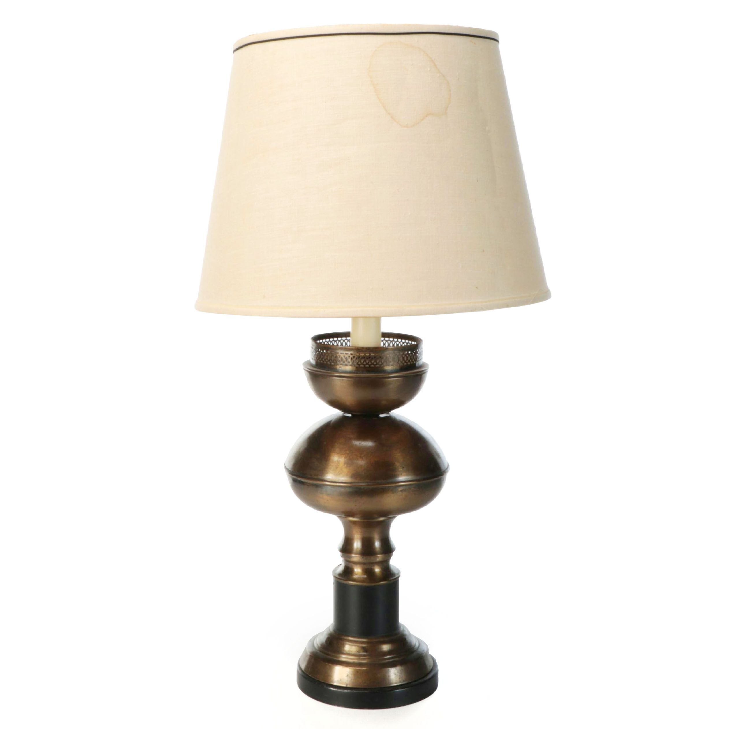 Federal Style Bronzed Metal Table Lamp with Trimmed Cotton Shade
