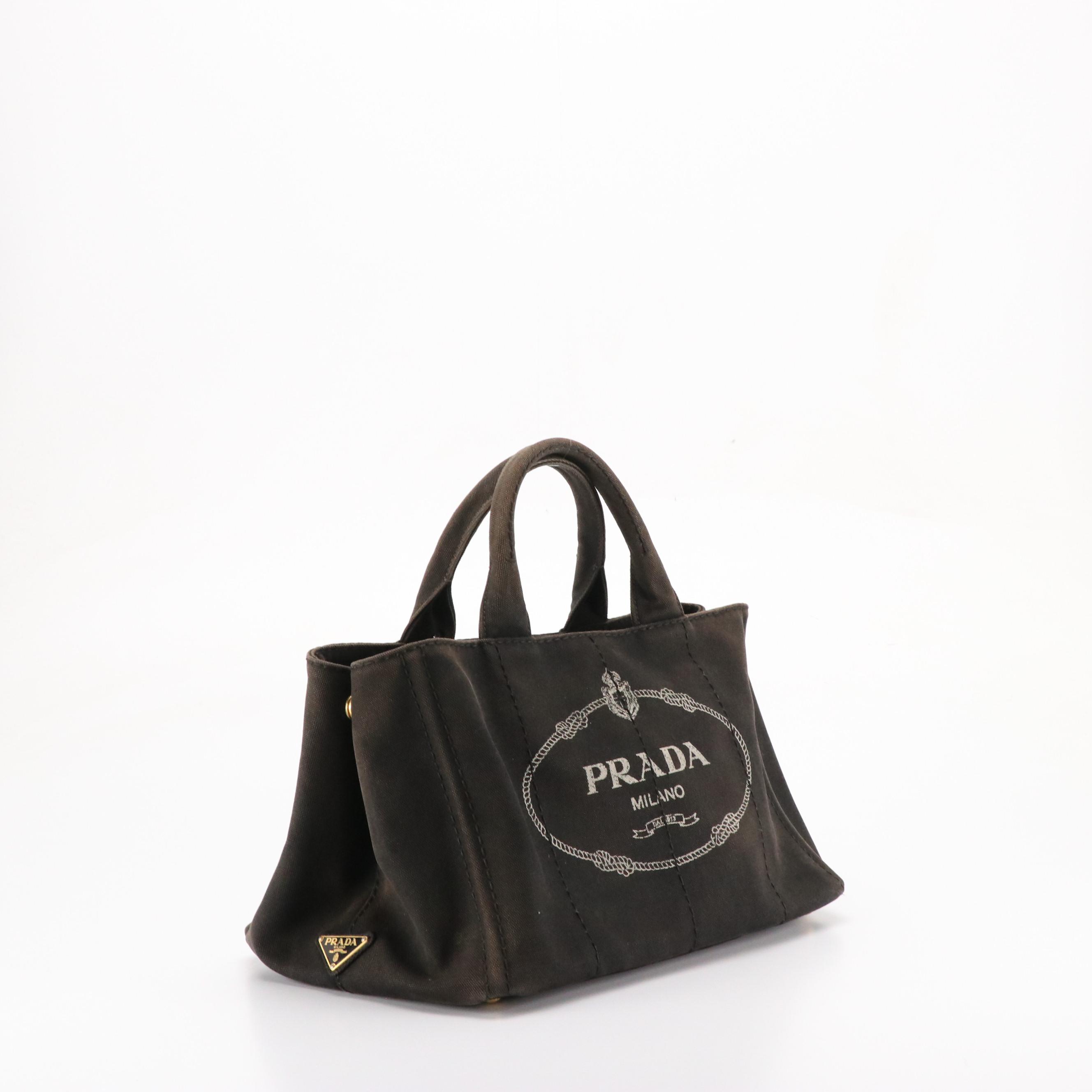 Prada Large Canapa Logo Tote in Black Canvas
