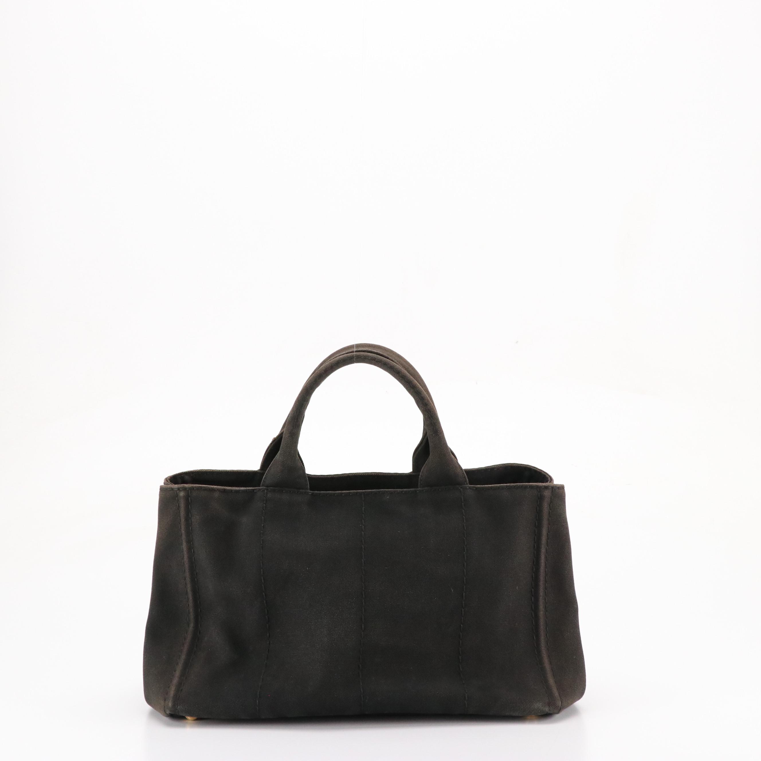 Prada Large Canapa Logo Tote in Black Canvas