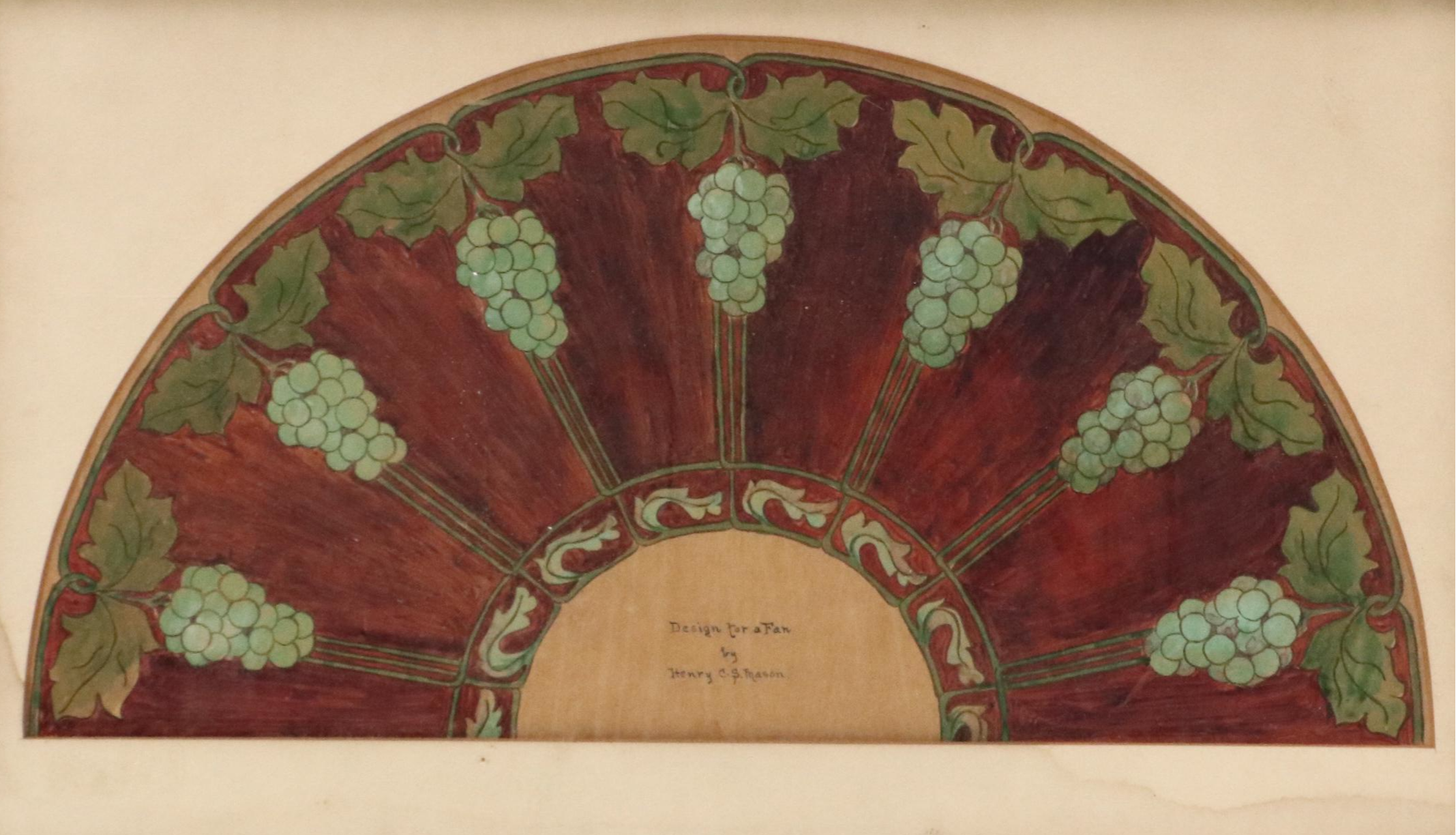 Henry C. S. Mason Art Nouveau Style Colored Ink Drawing "Design for a Fan"
