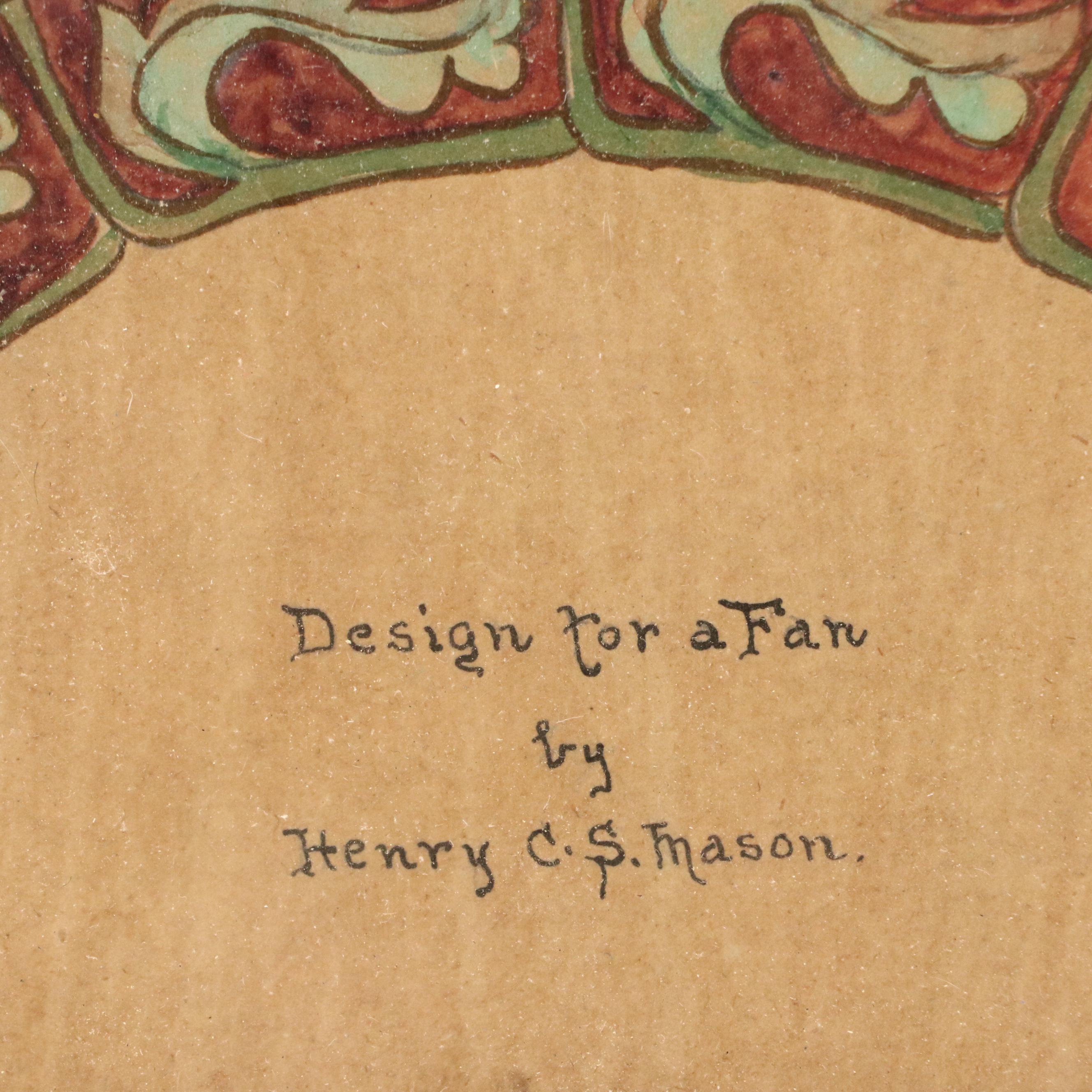 Henry C. S. Mason Art Nouveau Style Colored Ink Drawing "Design for a Fan"