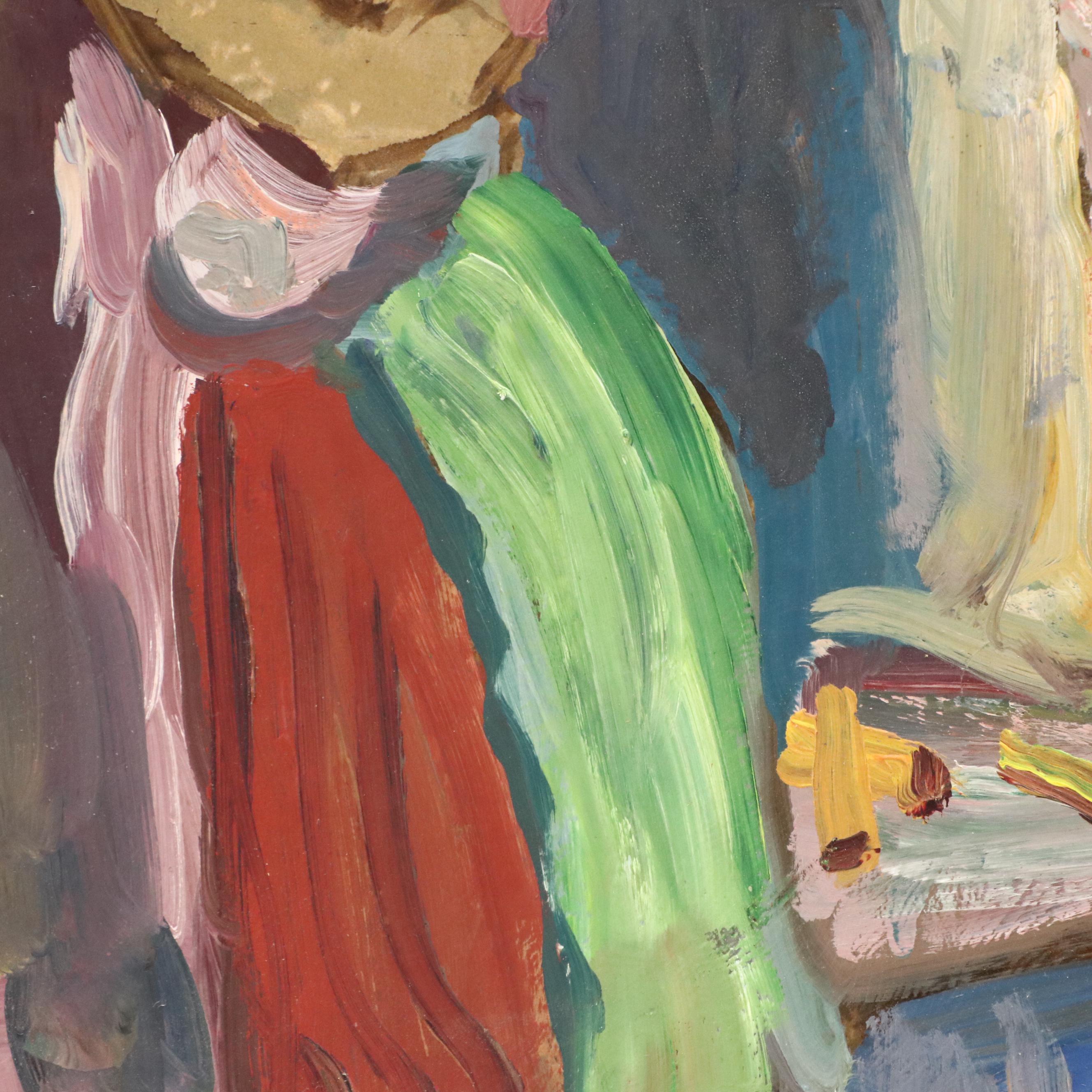 Interior Scene With Figures Oil Painting, 1972