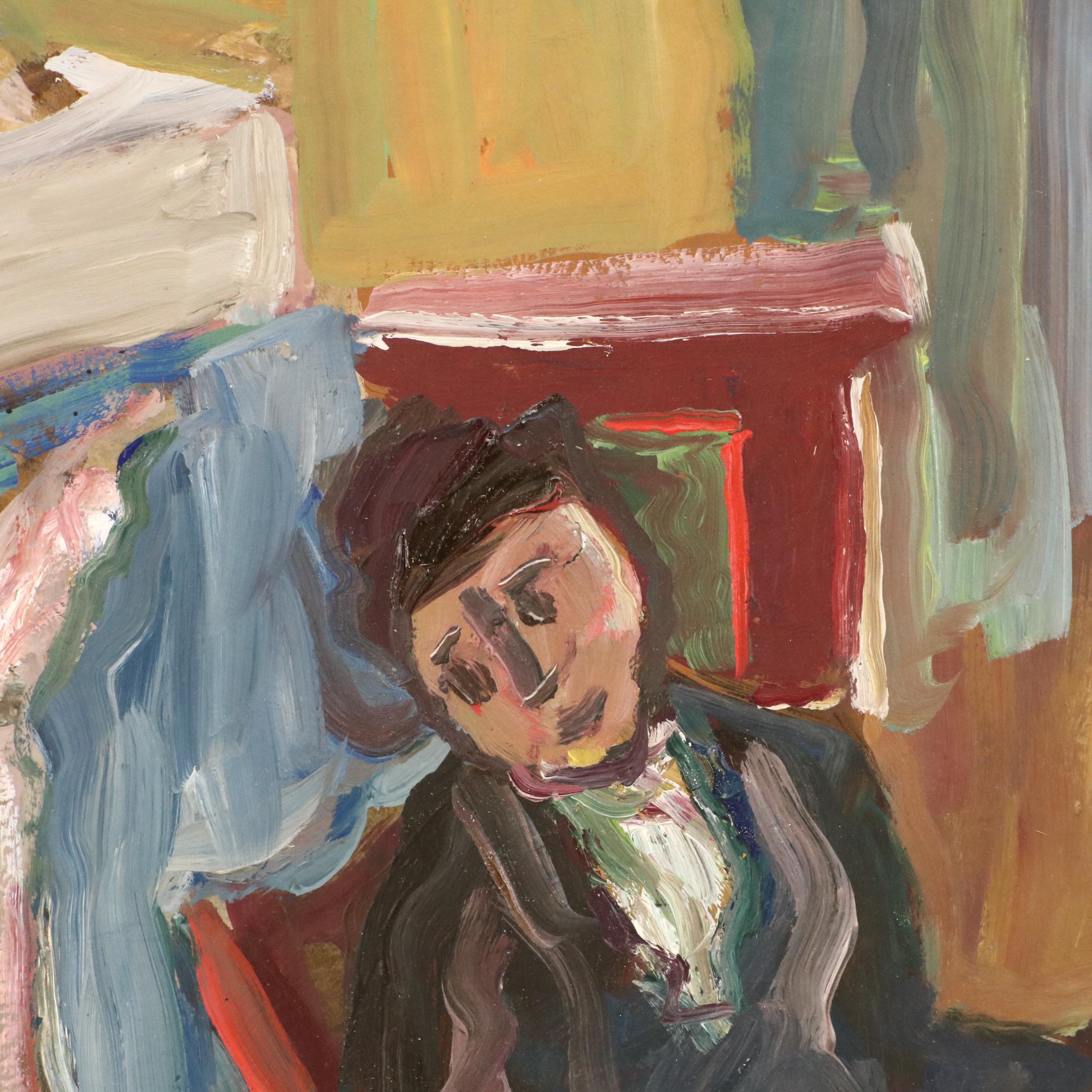 Interior Scene With Figures Oil Painting, 1972