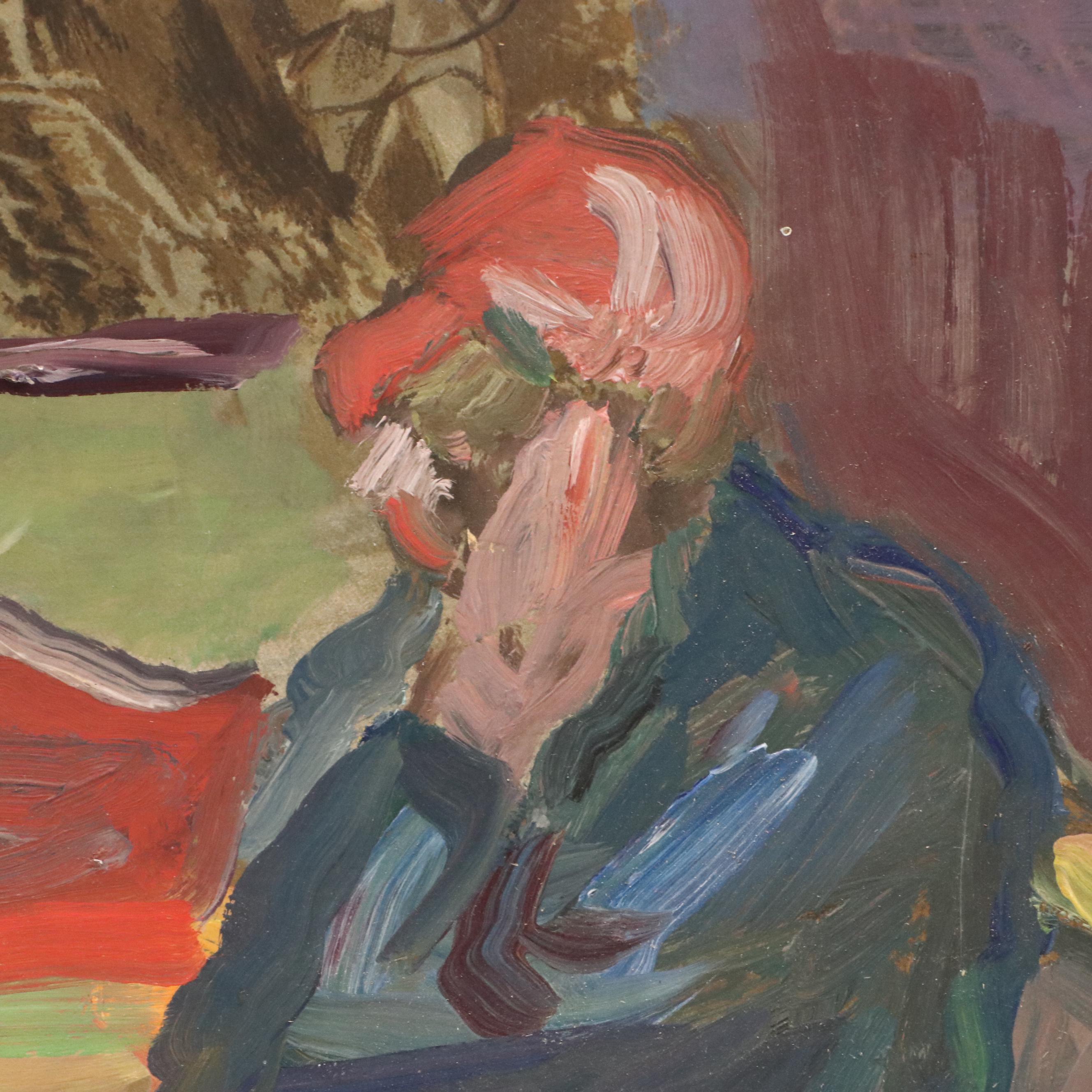 Interior Scene With Figures Oil Painting, 1972