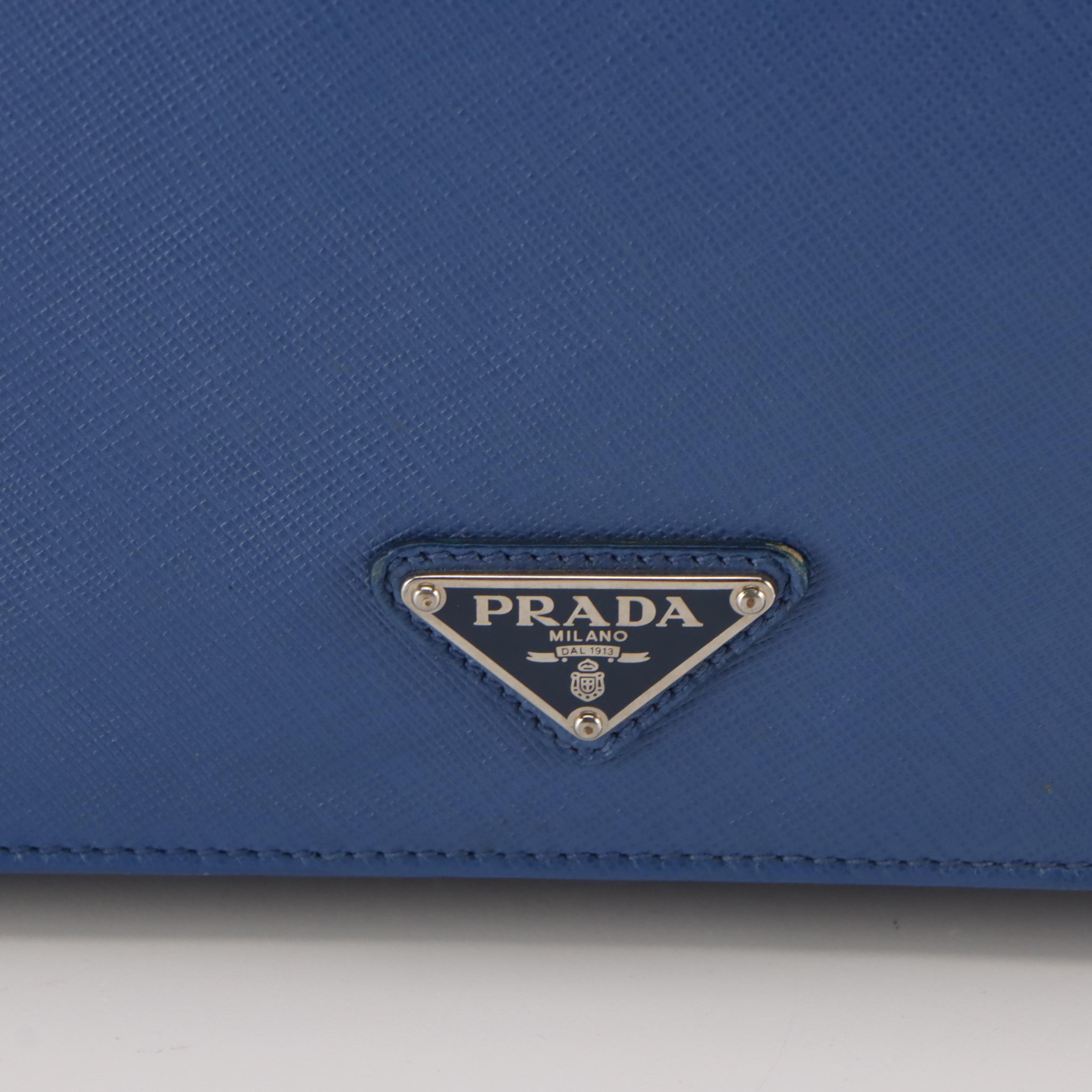Prada Two-Way Briefcase Bag in Blue Saffiano Leather