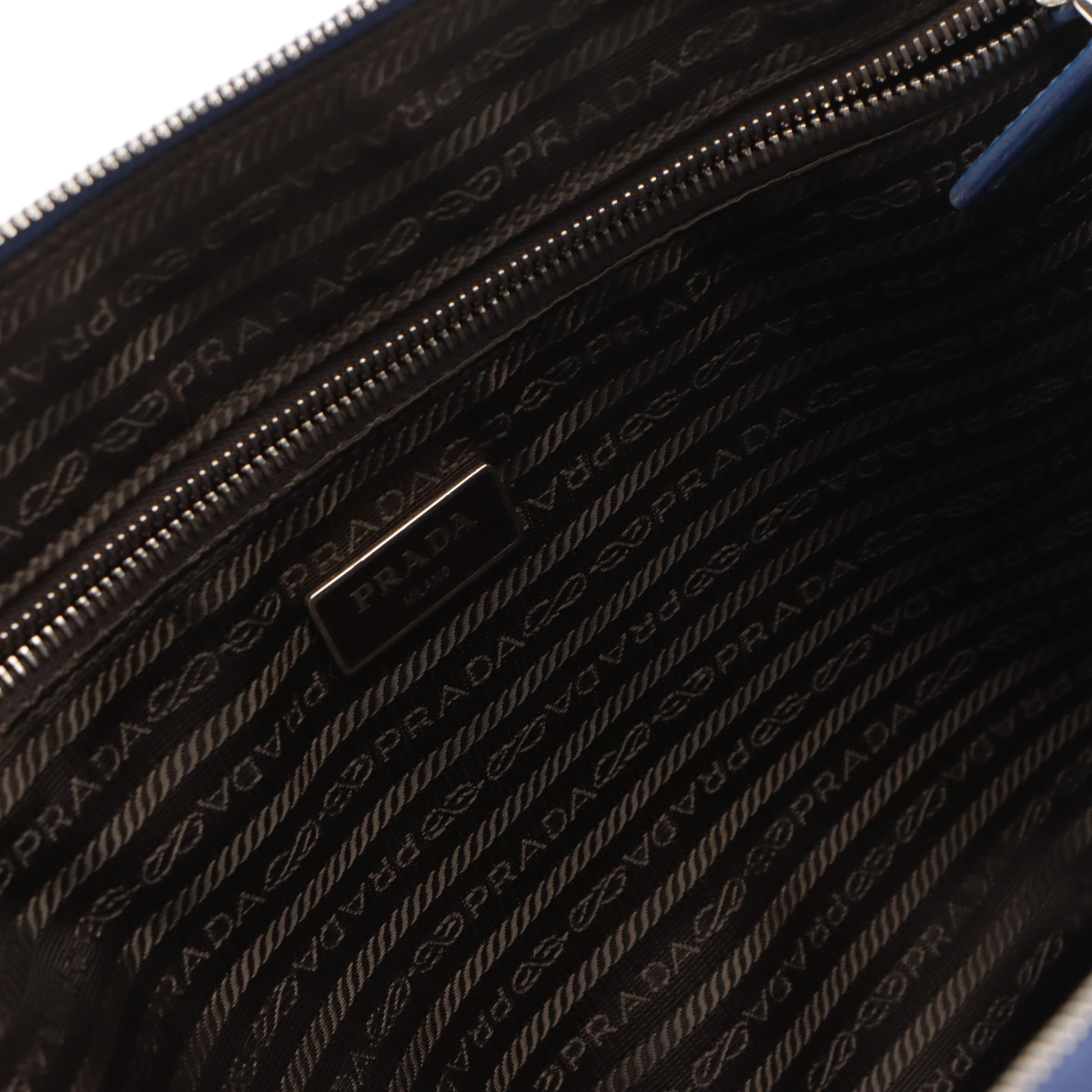 Prada Two-Way Briefcase Bag in Blue Saffiano Leather