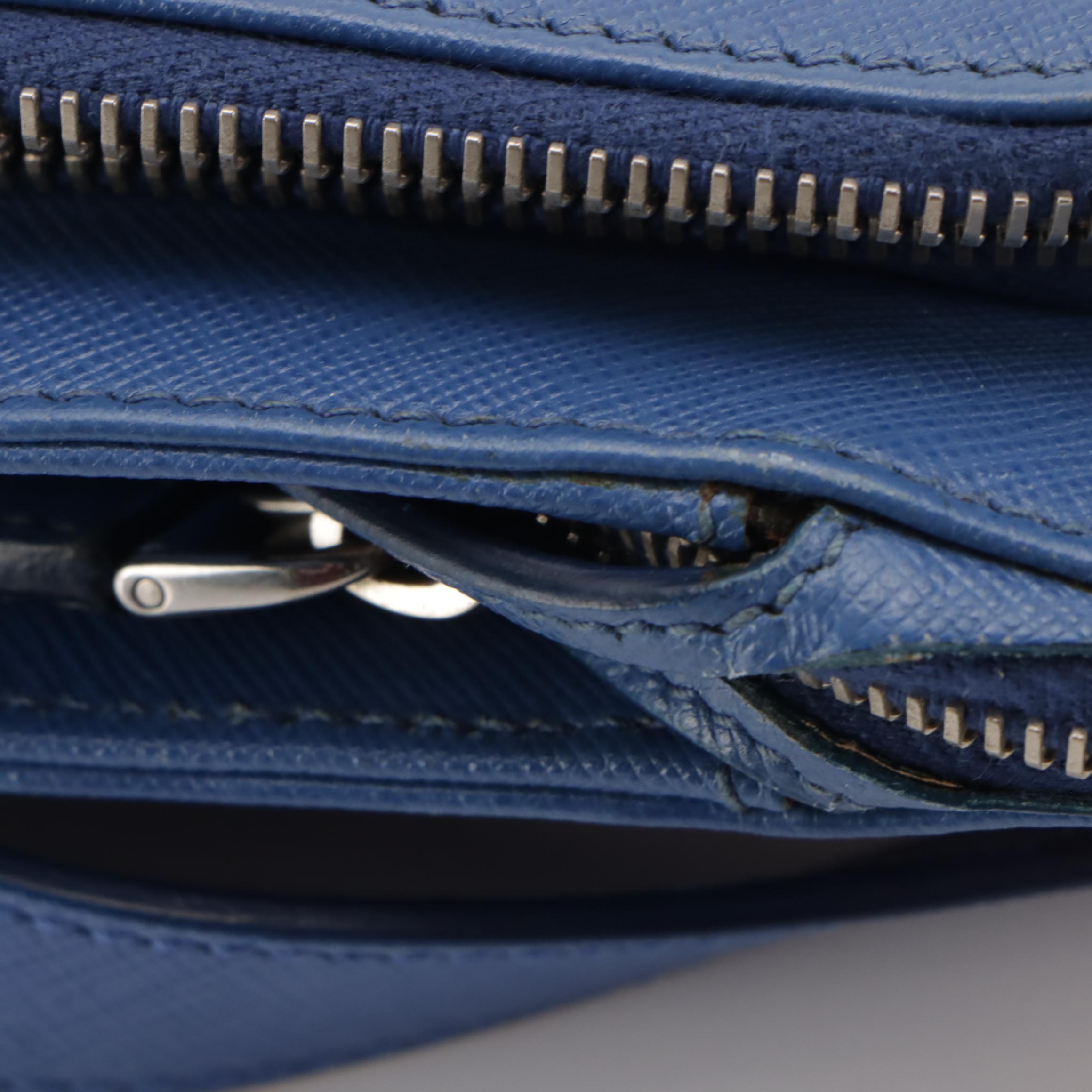 Prada Two-Way Briefcase Bag in Blue Saffiano Leather