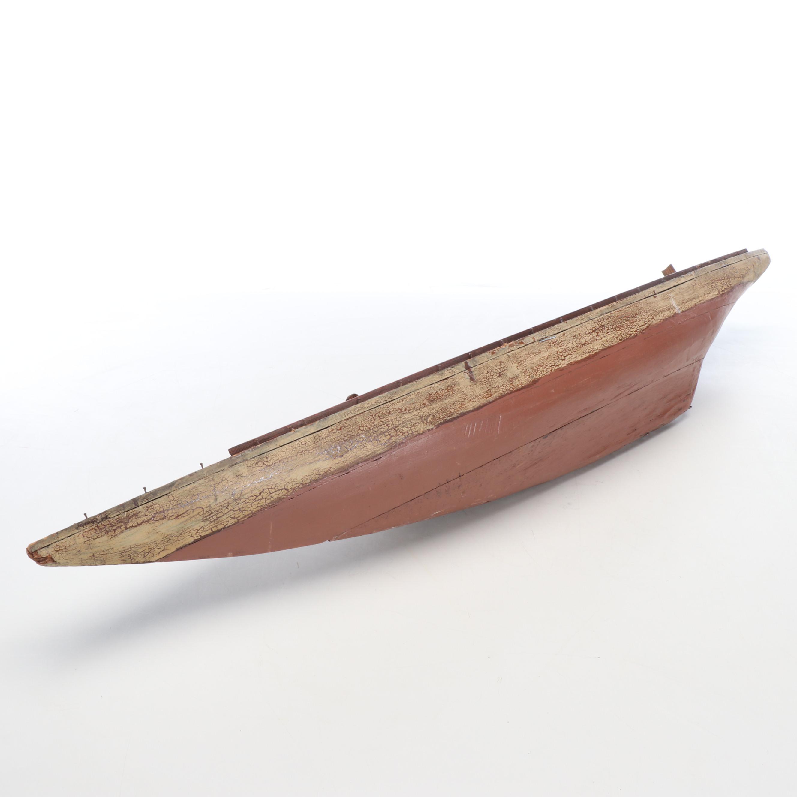 Large American or English Folk Art Wooden Pond Yacht Hull, Circa 1890–1920